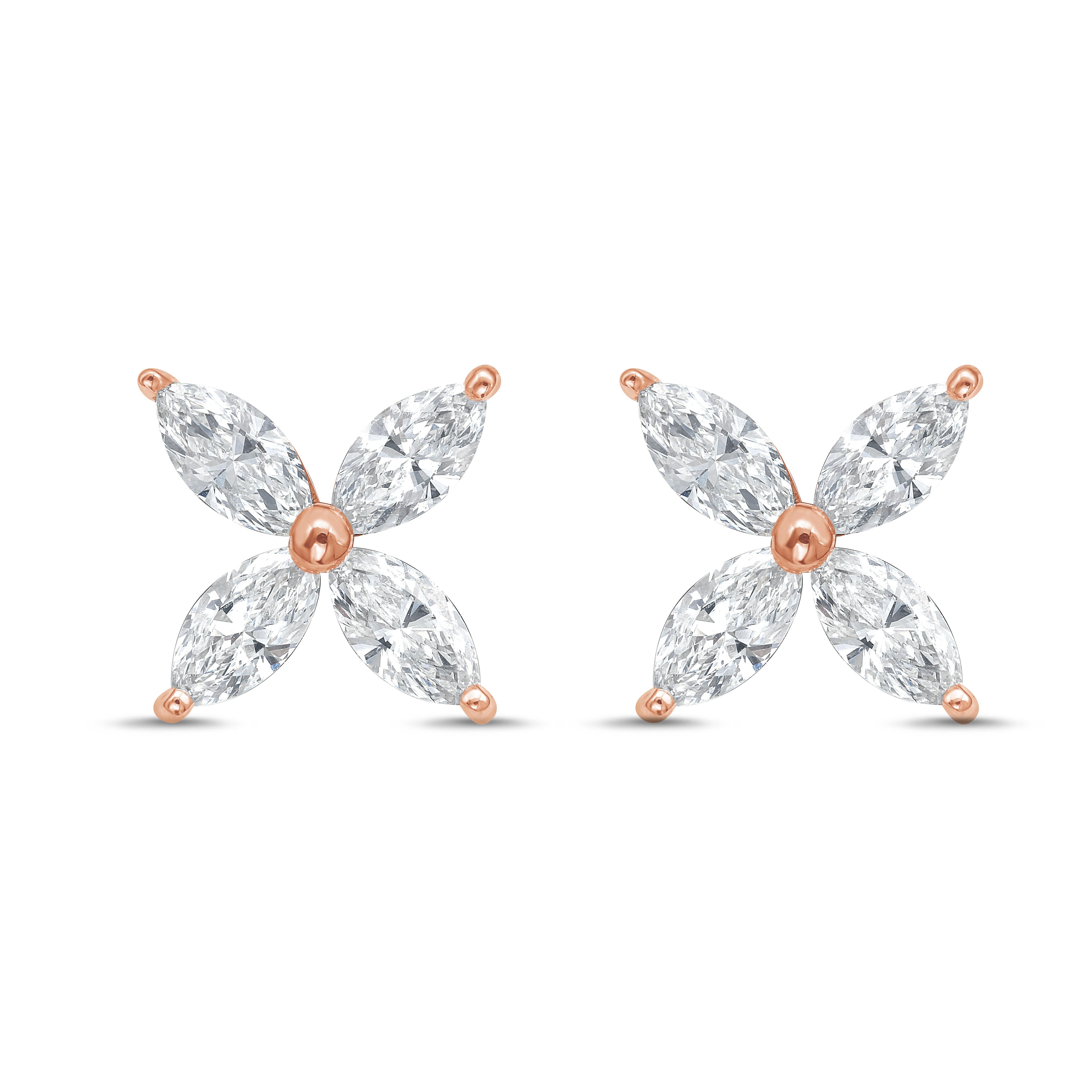 Lab Grown Marquise Diamond Flower Studs