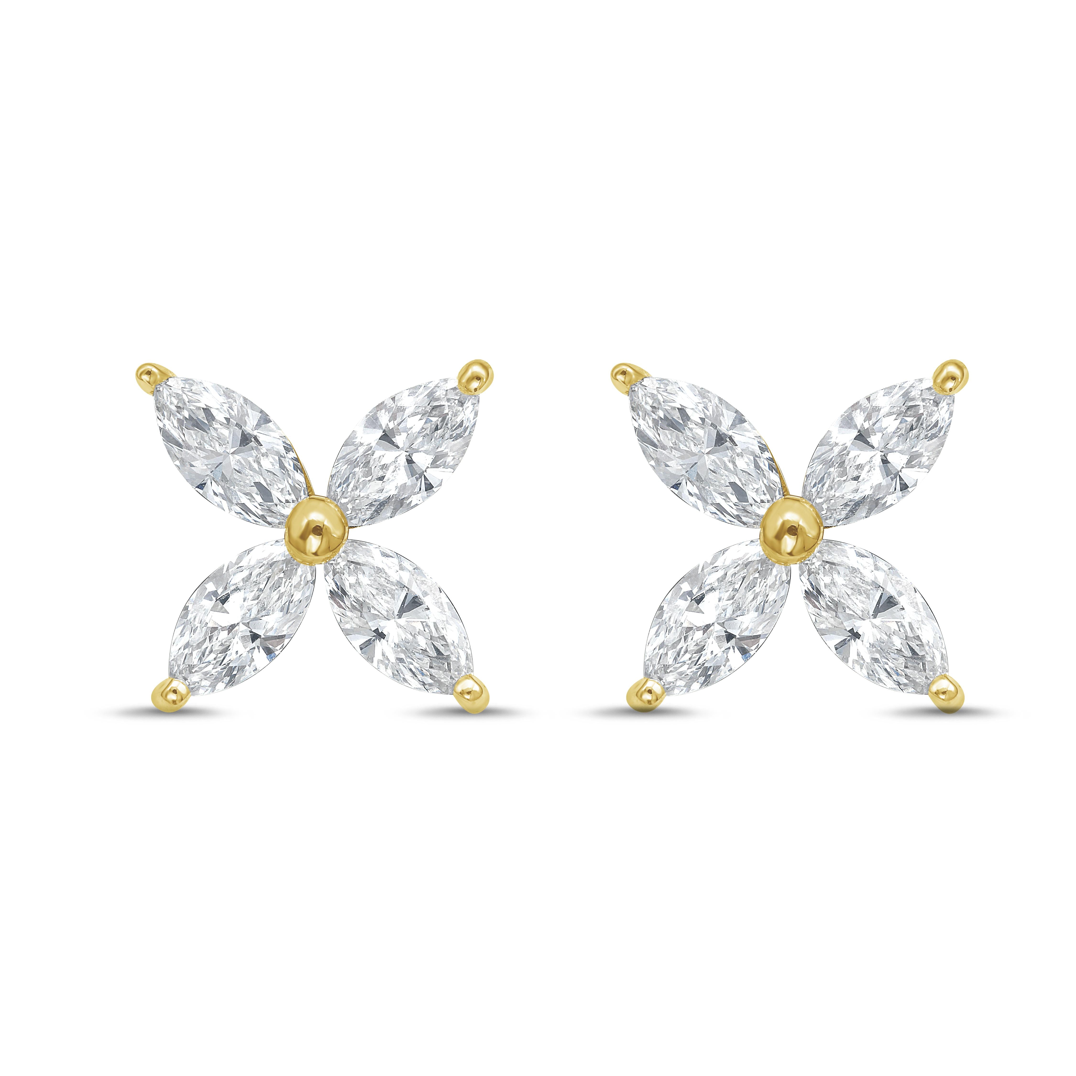 Lab Grown Marquise Diamond Flower Studs