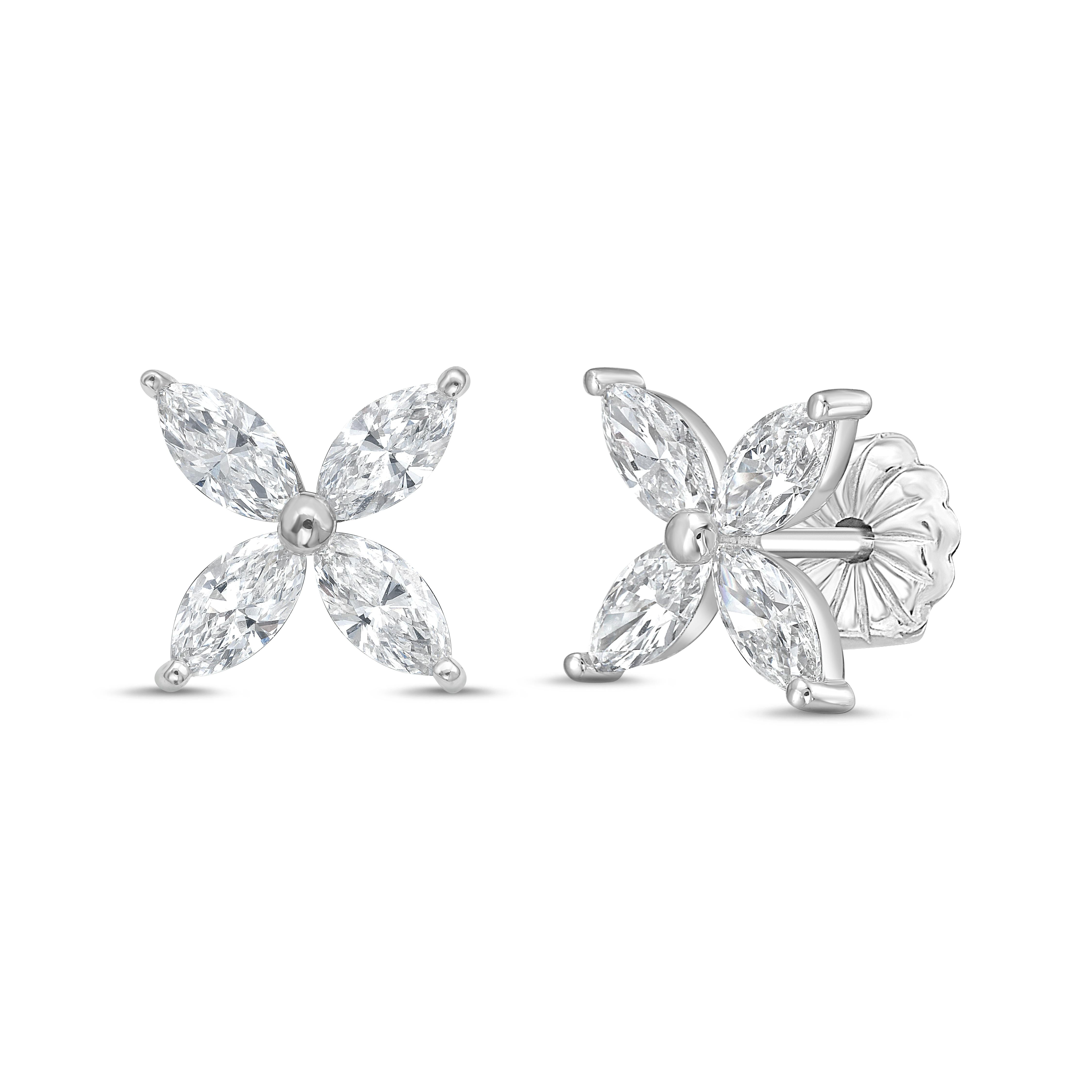Lab Grown Marquise Diamond Flower Studs