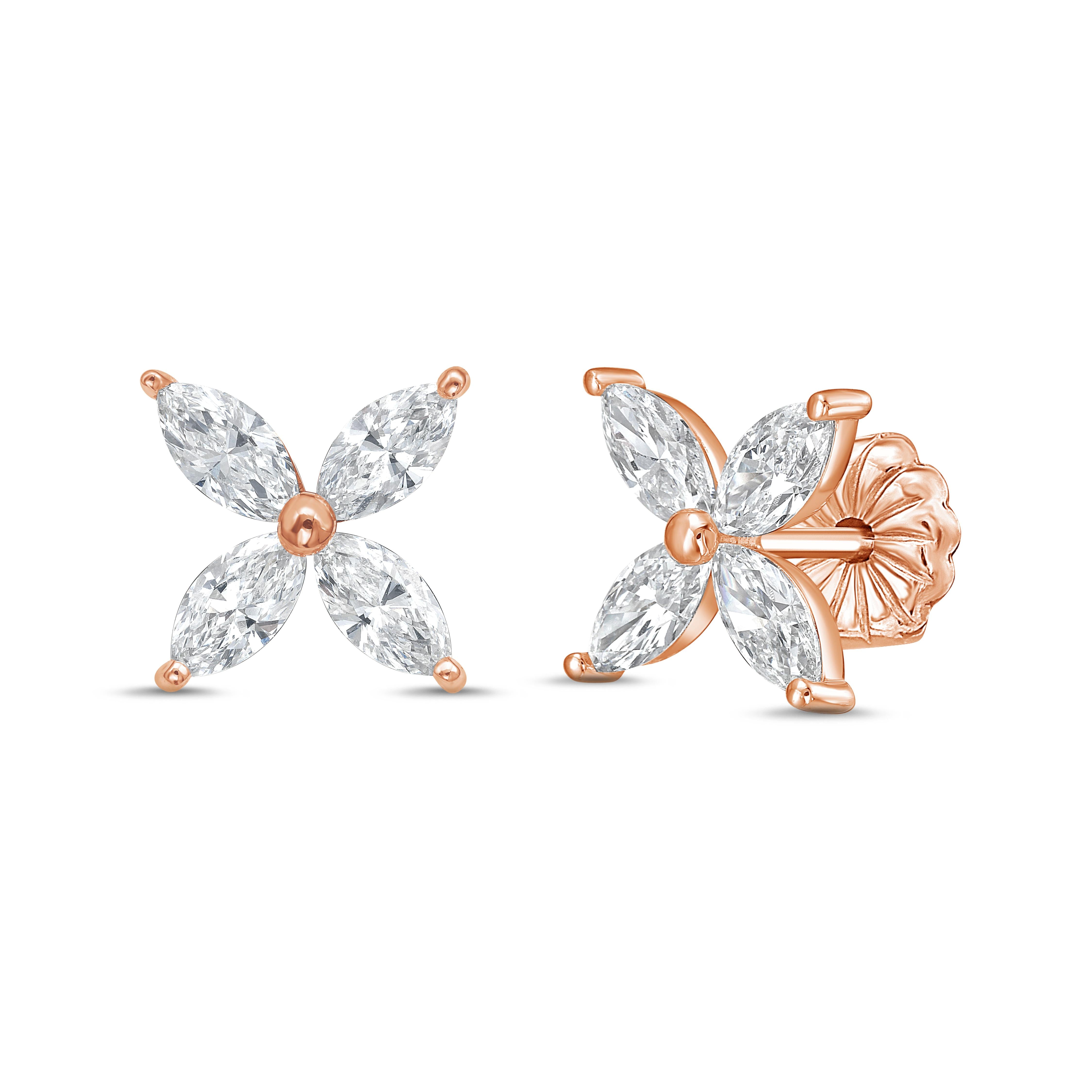 Lab Grown Marquise Diamond Flower Studs