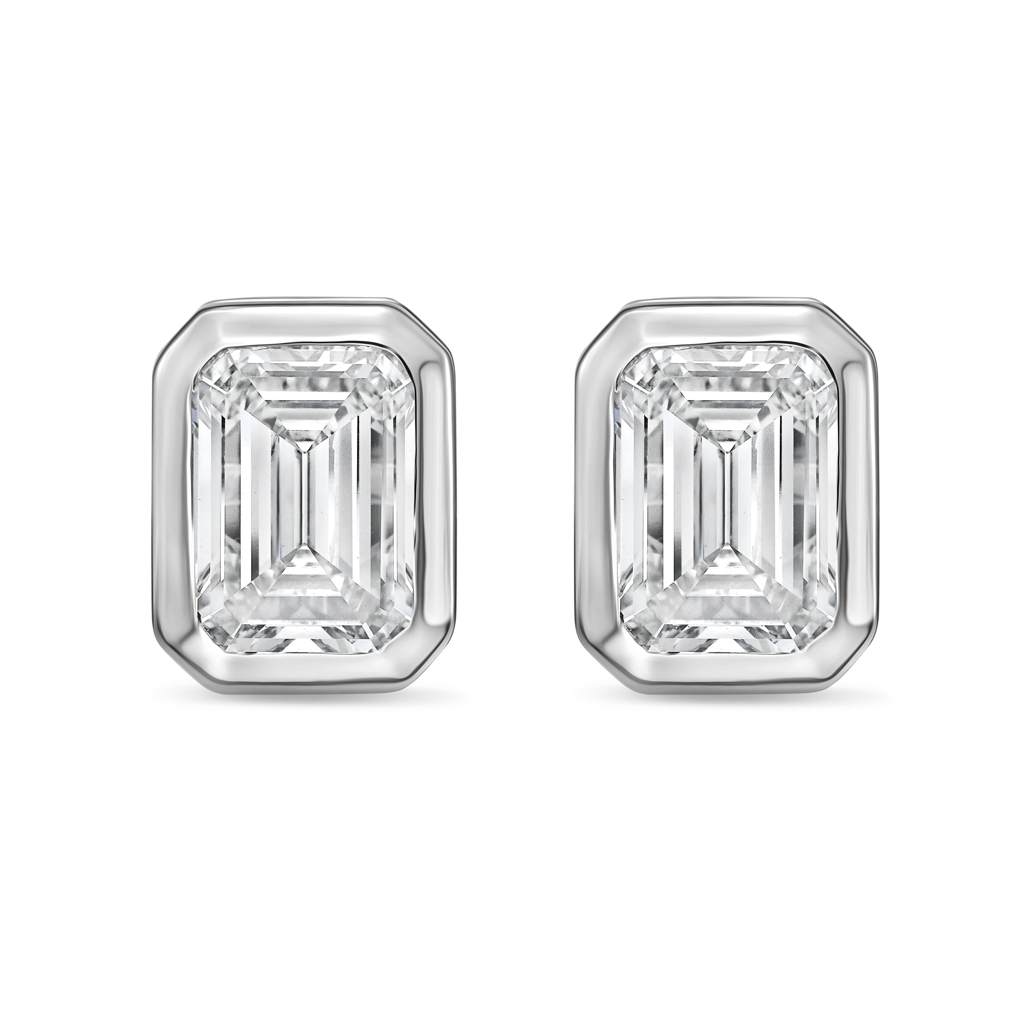 Lab Grown Bezel Emerald Cut Diamond Studs