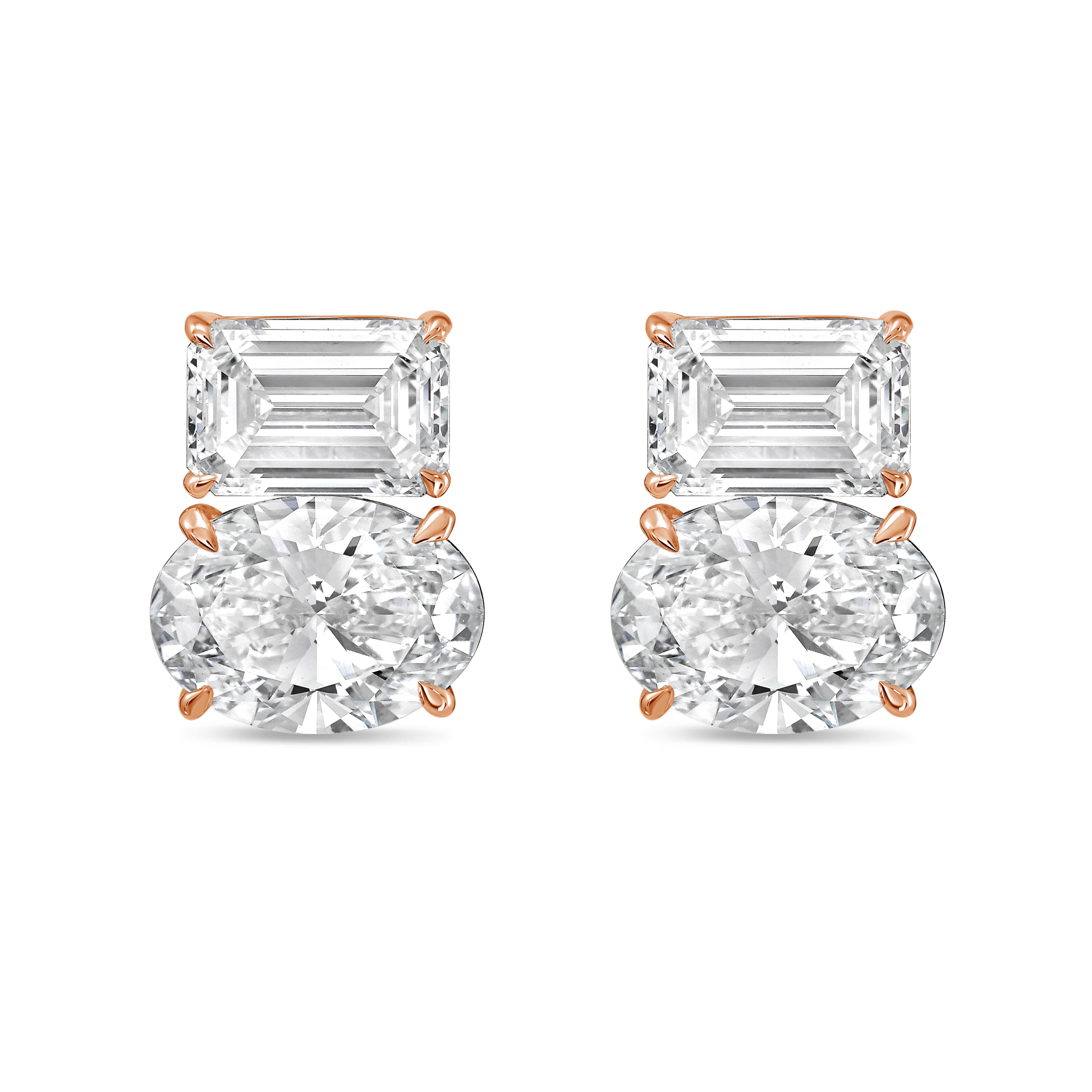 Lab Grown Emerald And Oval Diamond Earrings