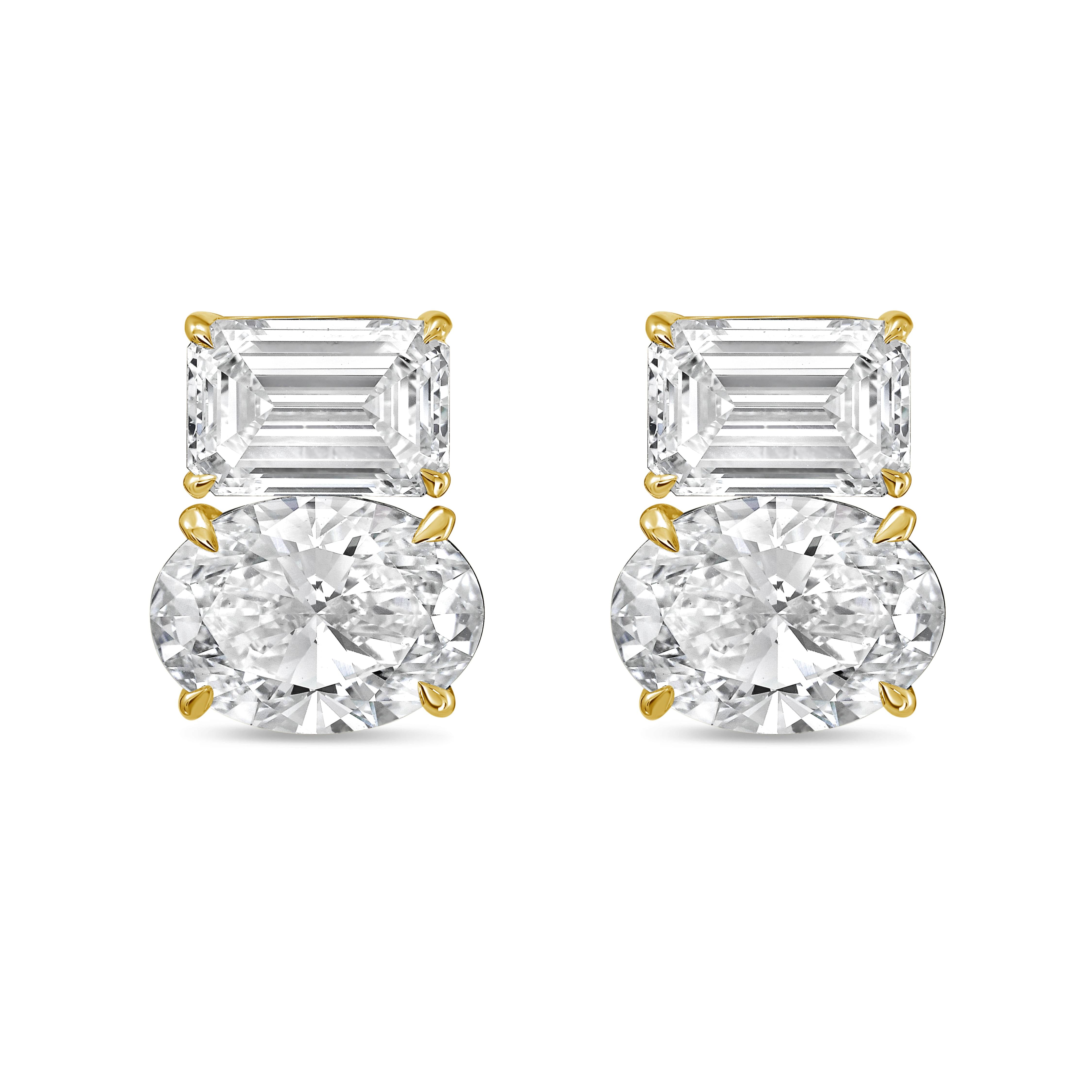 Lab Grown Emerald And Oval Diamond Earrings