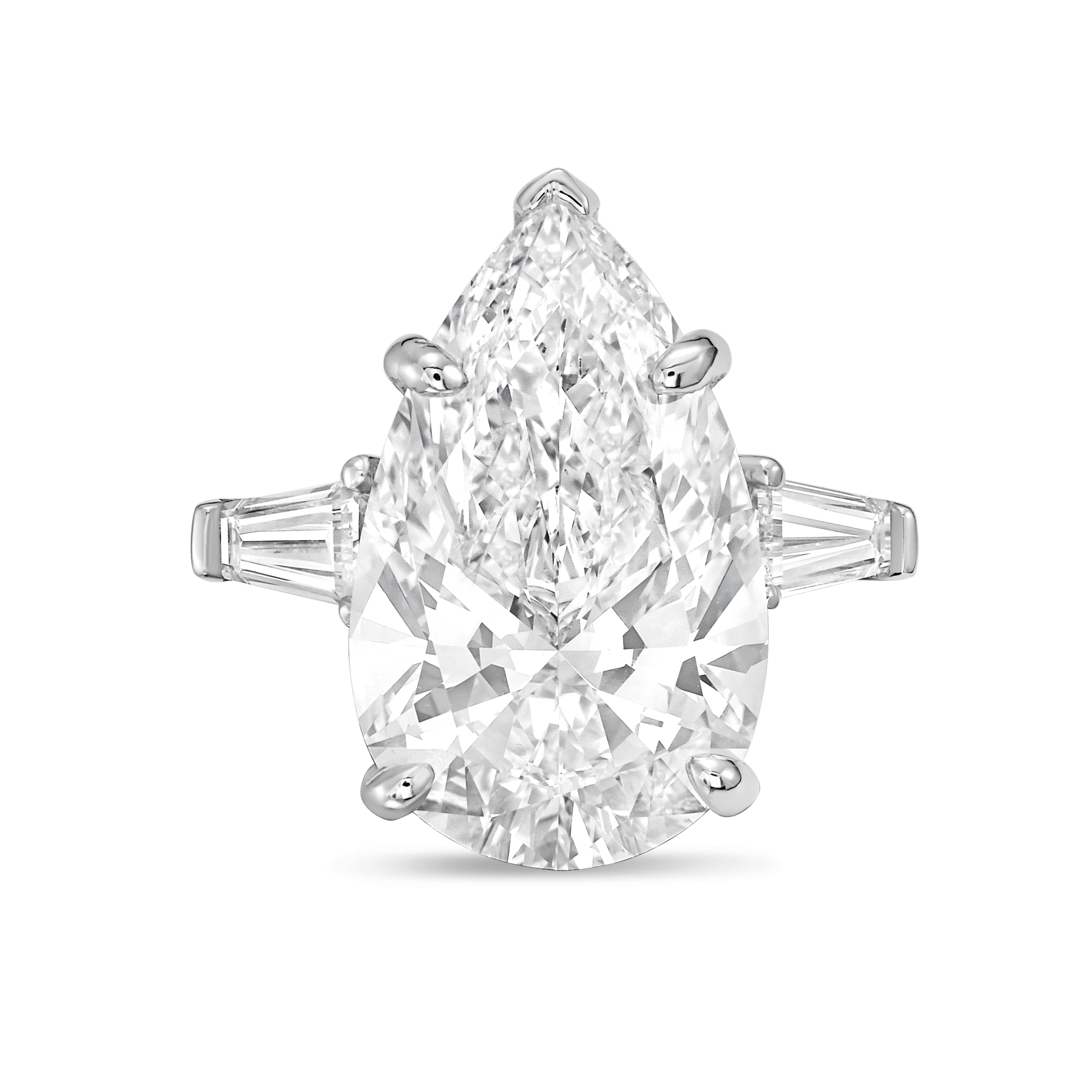 Lab Grown Pear Diamond Ring with Baguettes