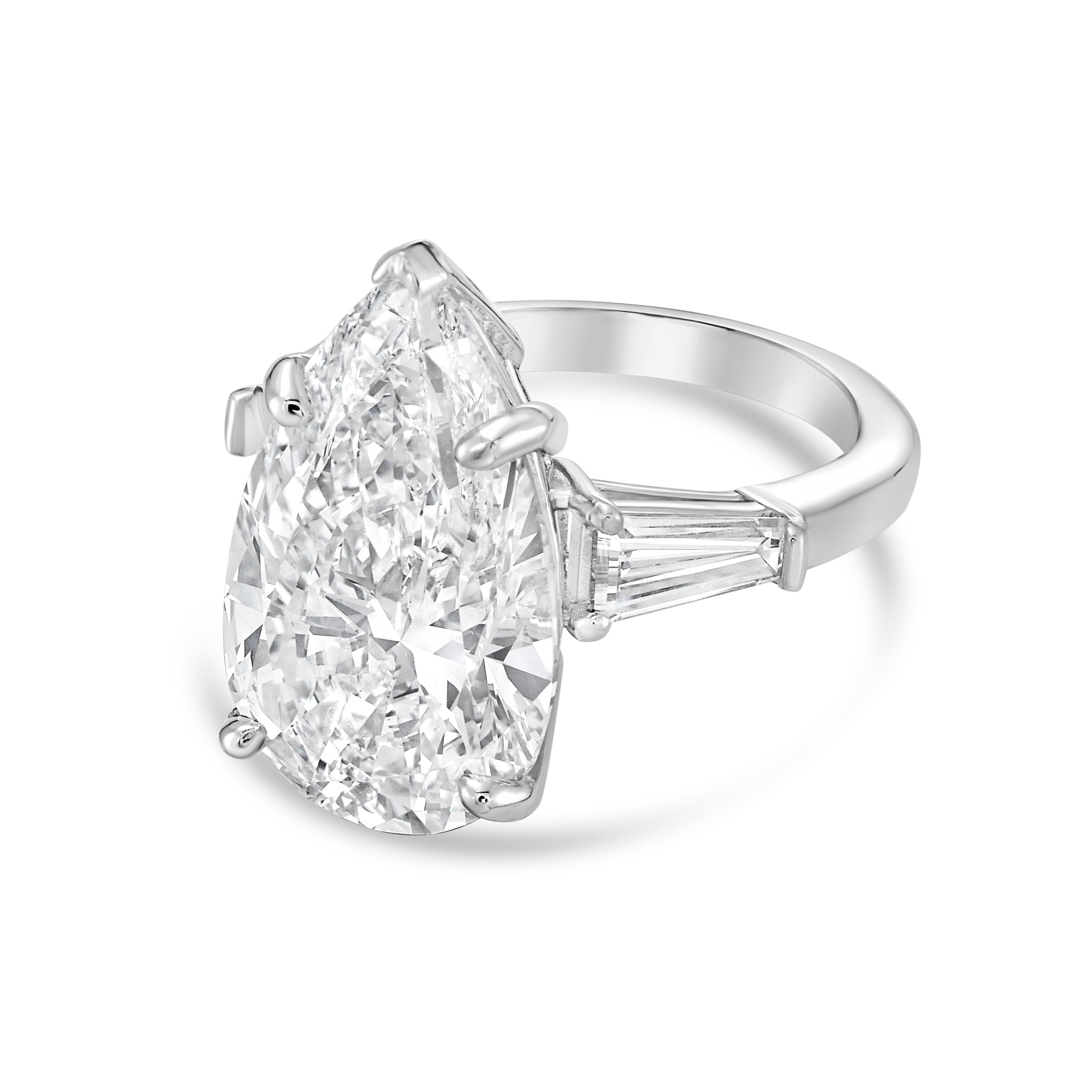 Lab Grown Pear Diamond Ring with Baguettes