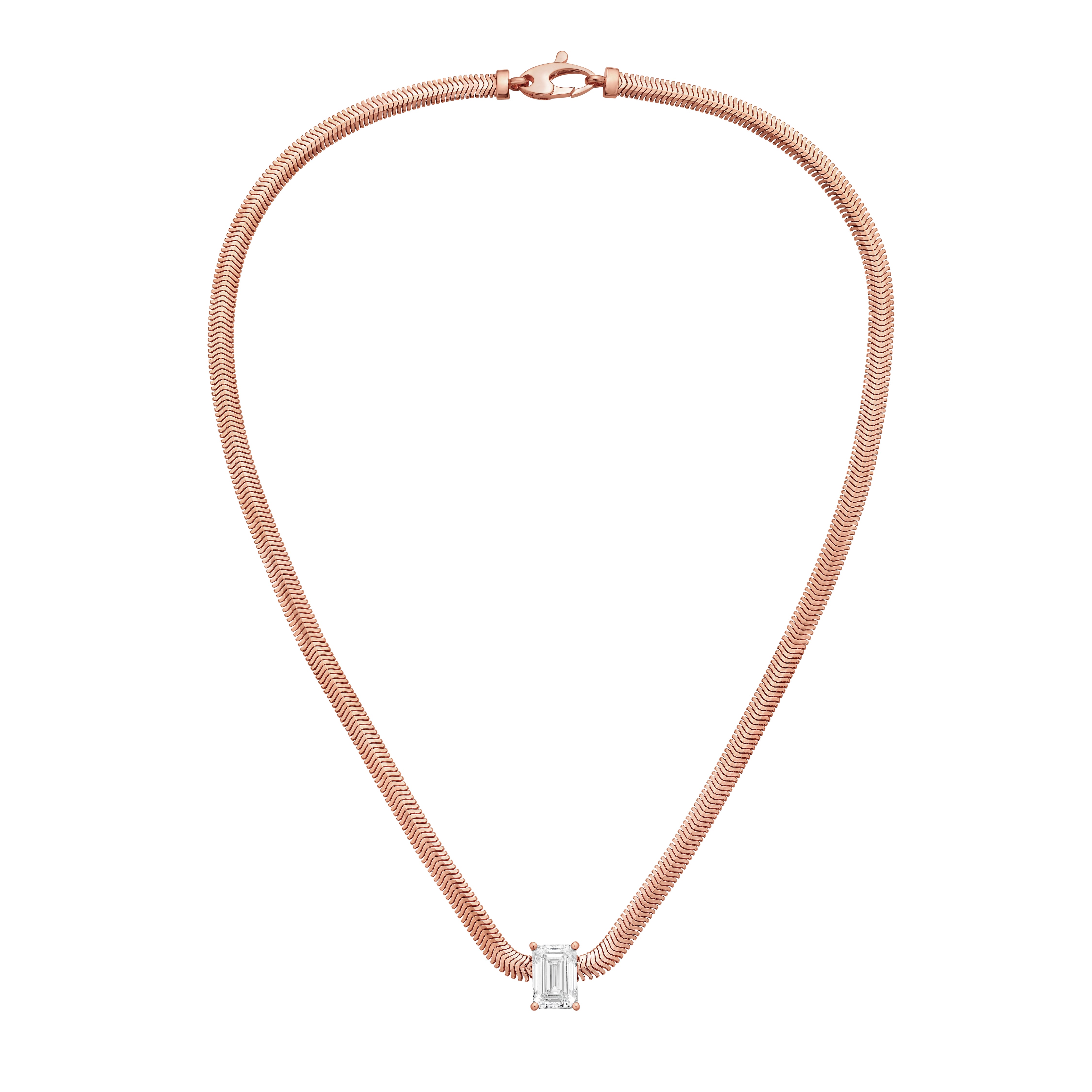 Lab Grown Emerald Pendant With Gold Snack Chain