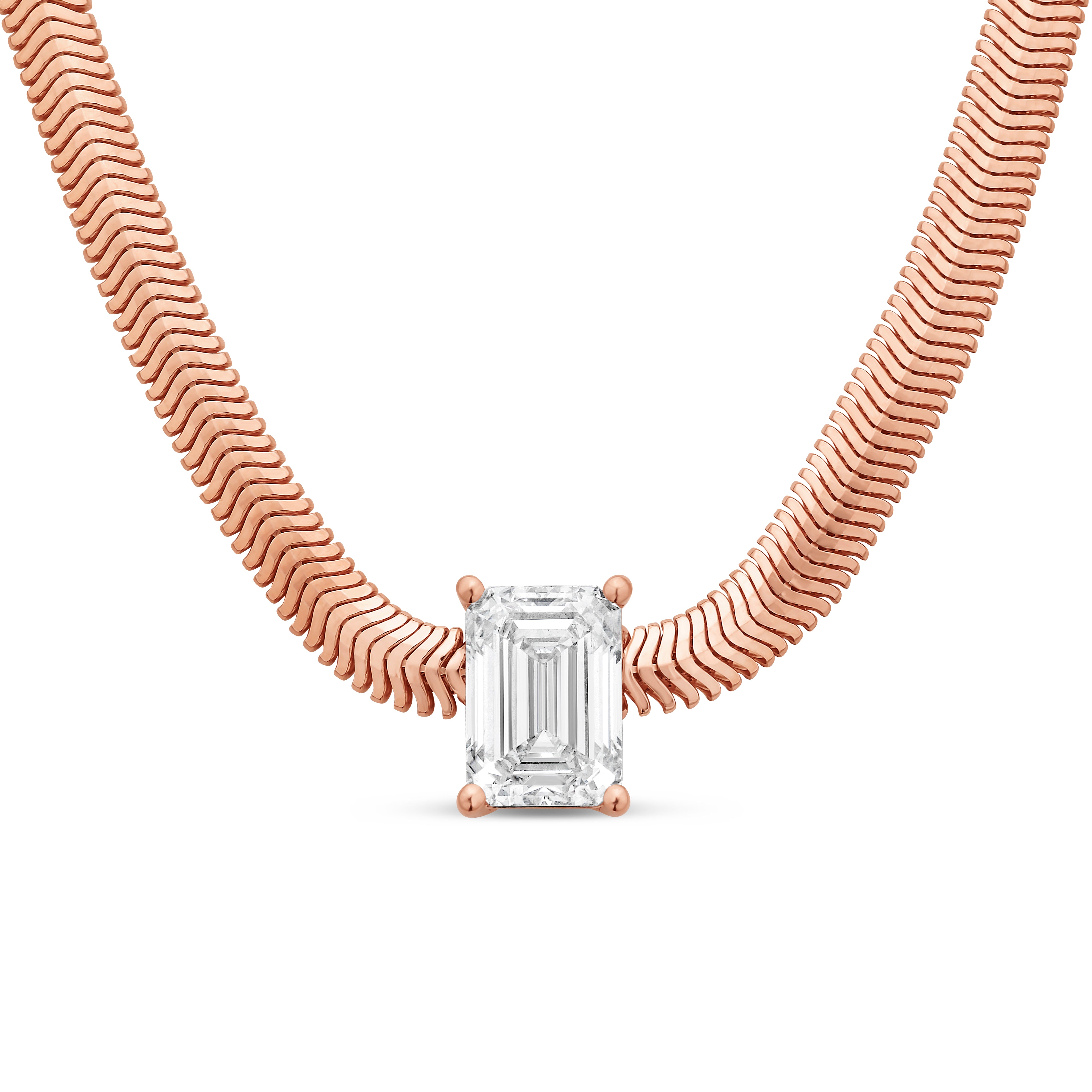 Lab Grown Emerald Pendant With Gold Snack Chain