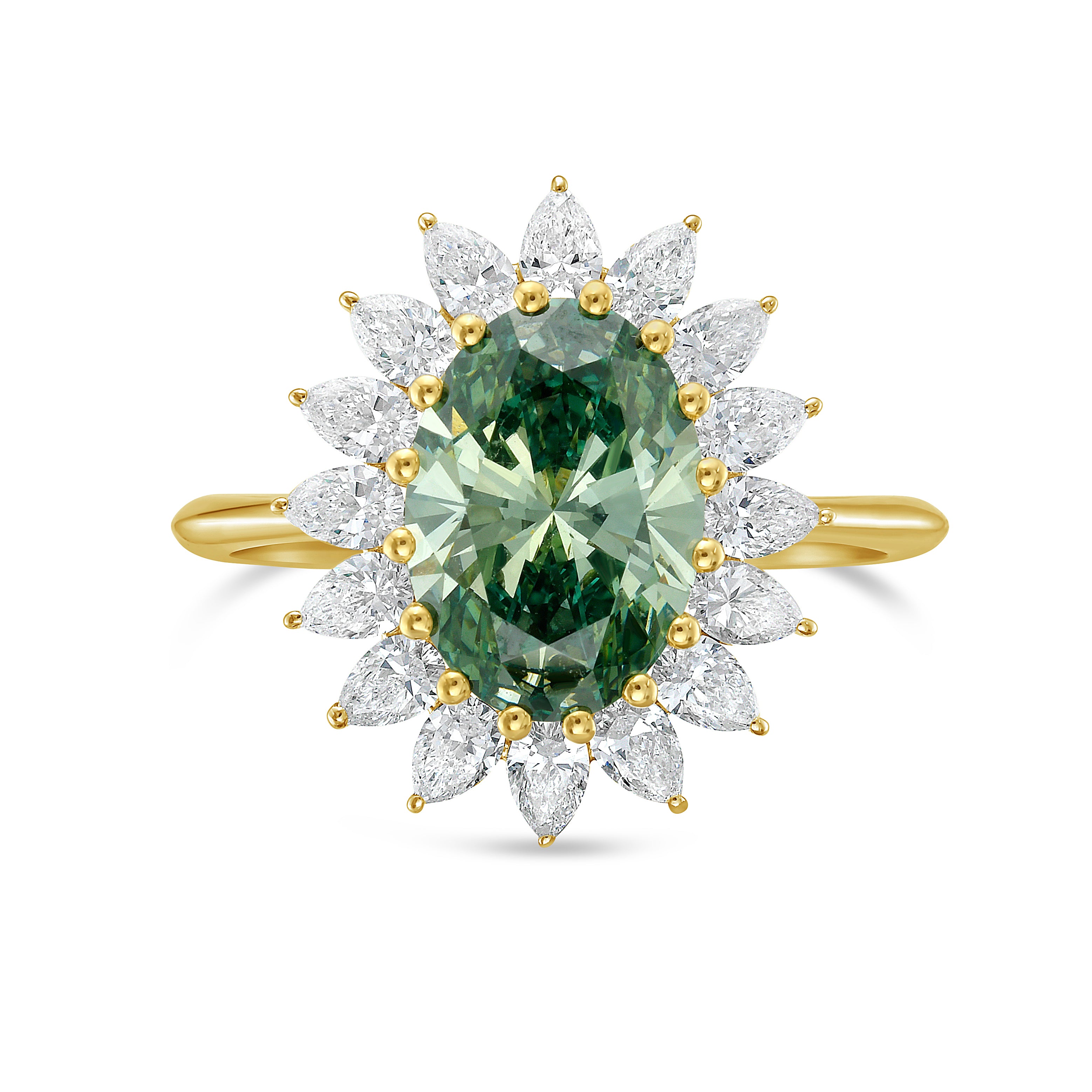Lab Grown Green Oval Diamond Engagement Ring
