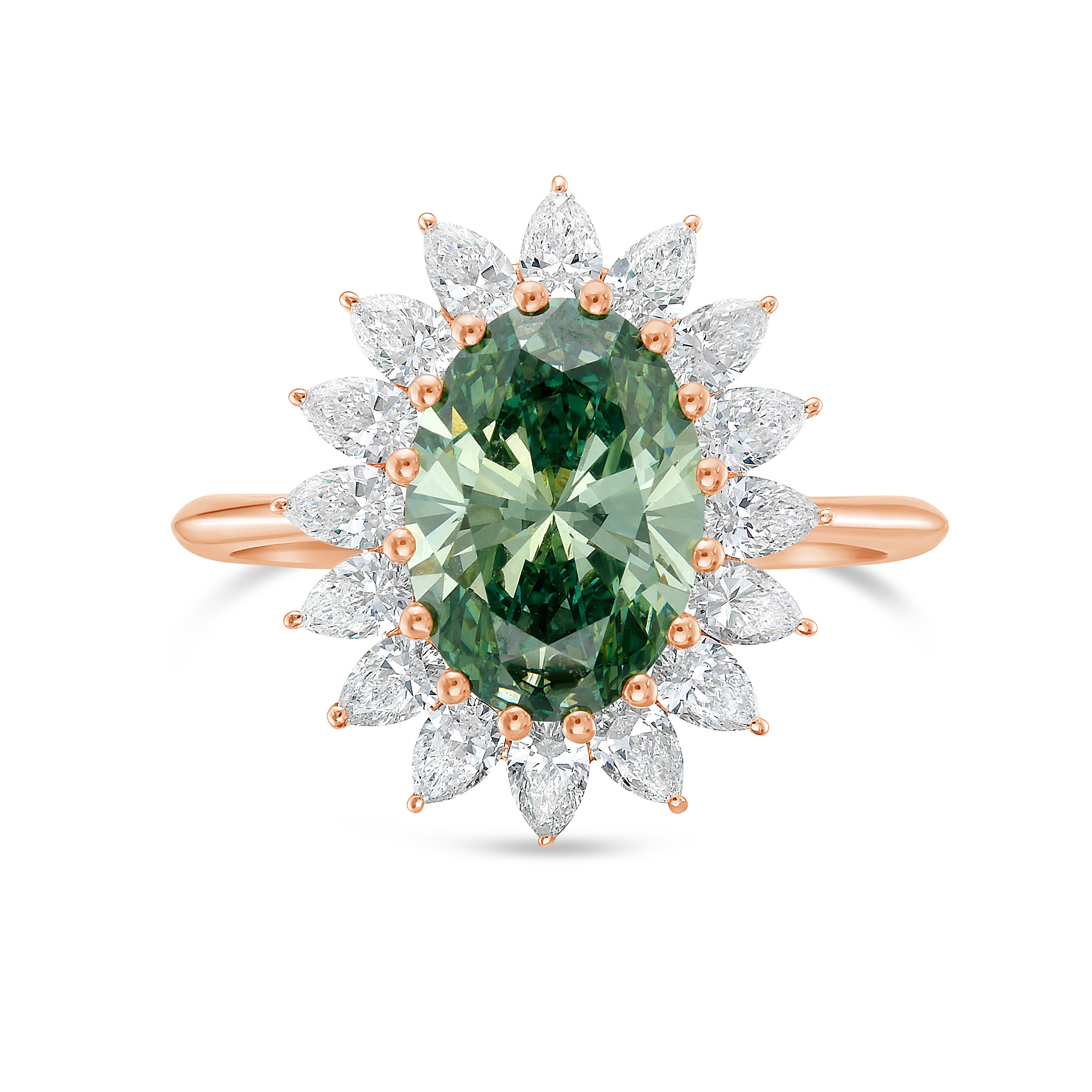 Lab Grown Green Oval Diamond Engagement Ring