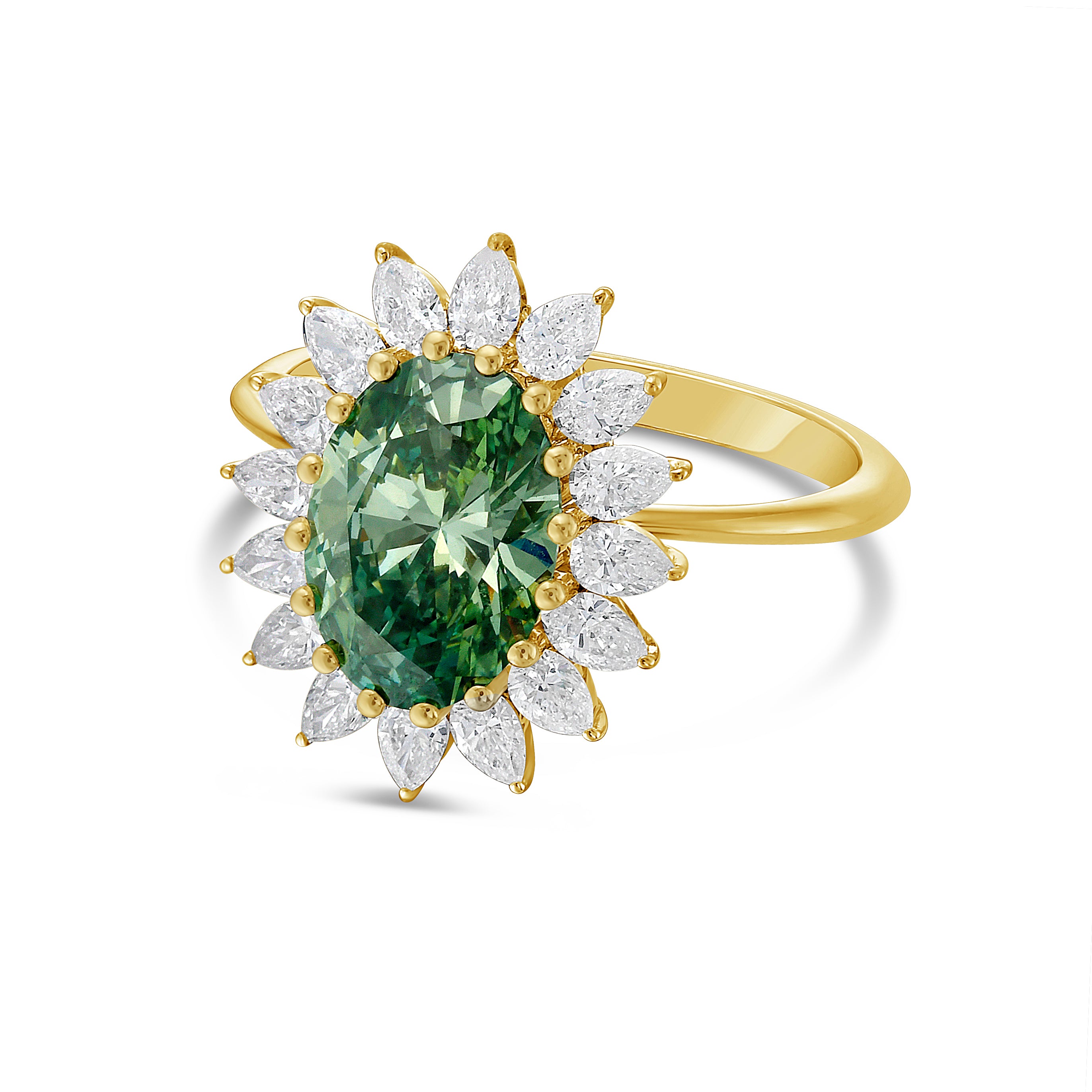Lab Grown Green Oval Diamond Engagement Ring
