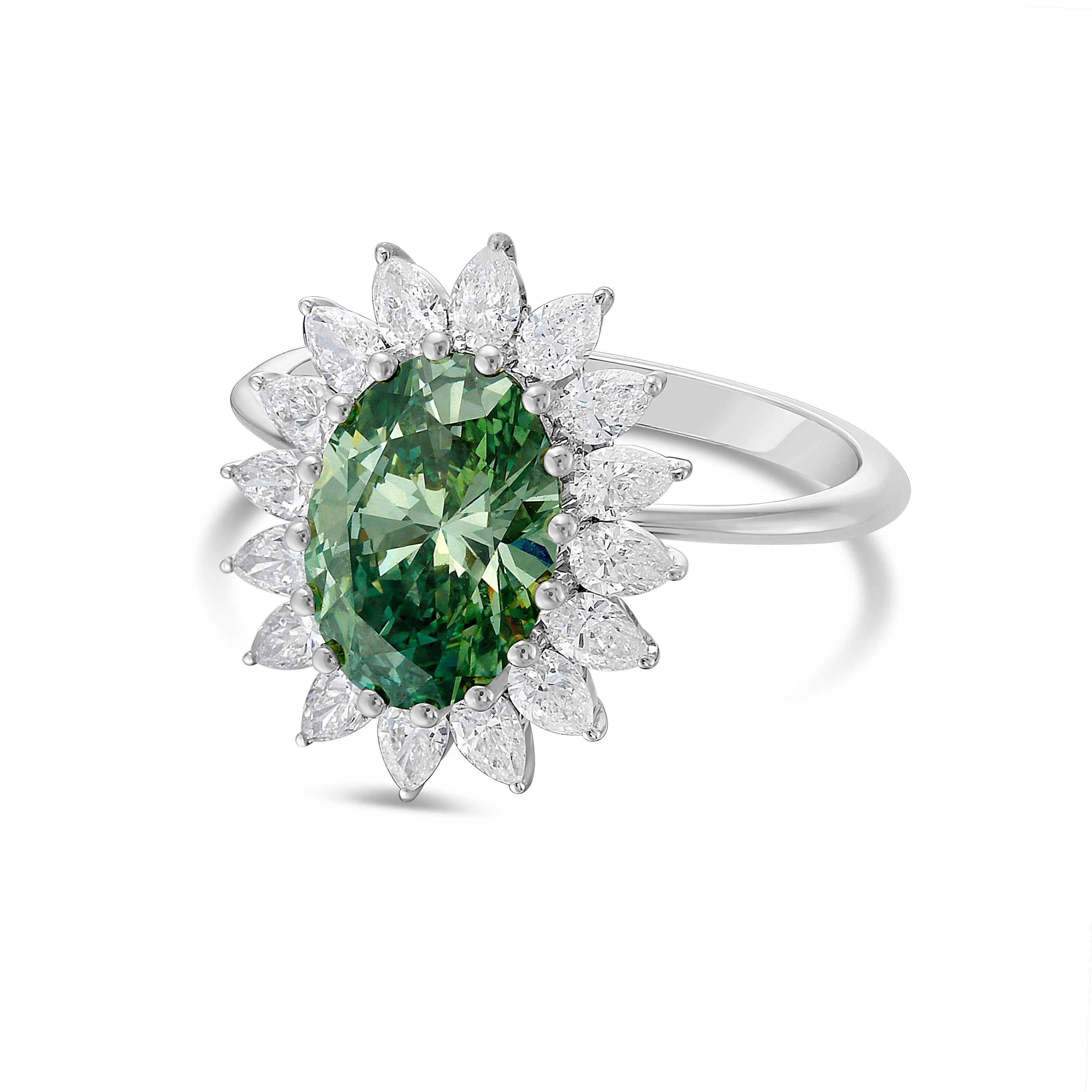 Lab Grown Green Oval Diamond Engagement Ring
