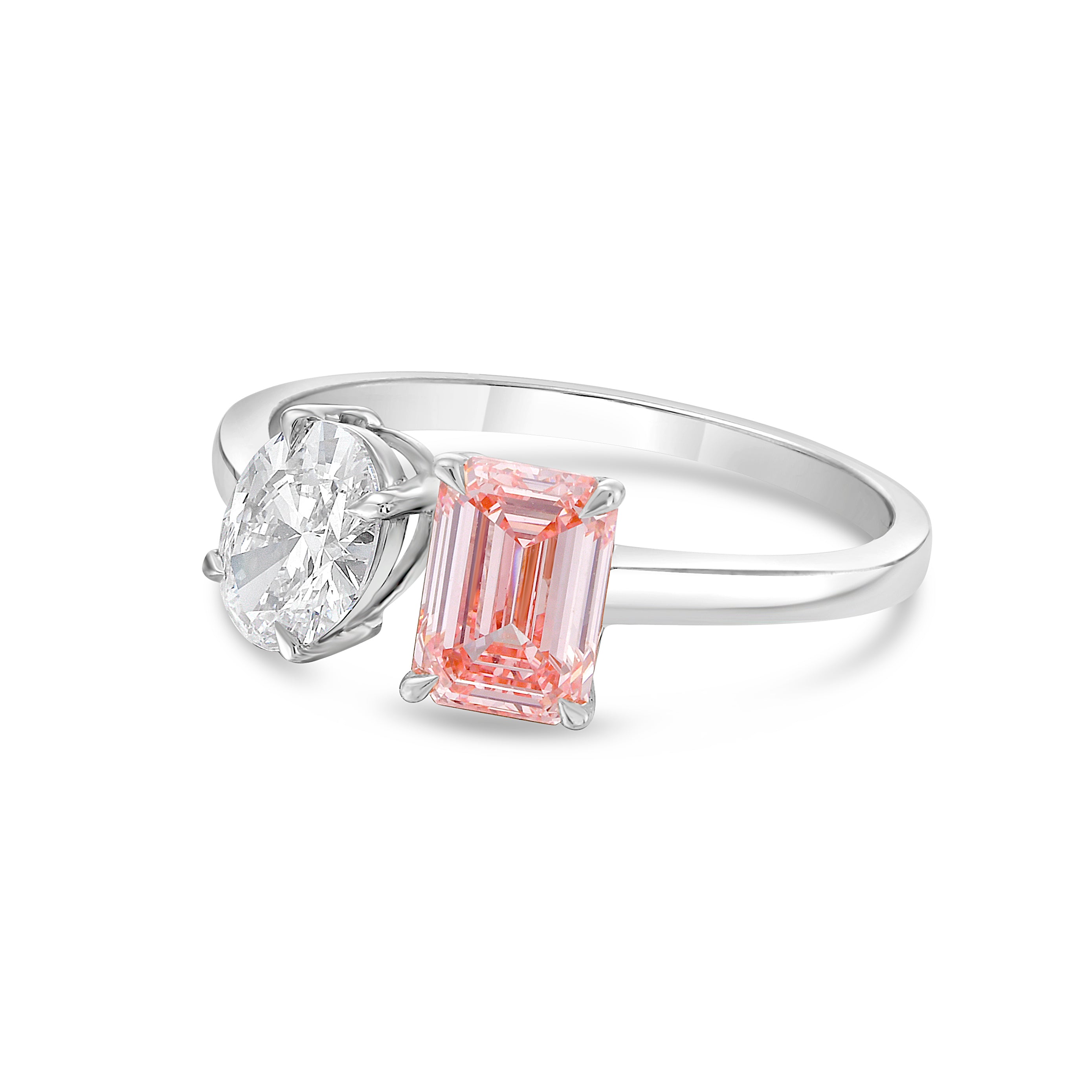 Lab Grown Oval & Emerald Pink Diamond Fashion Ring