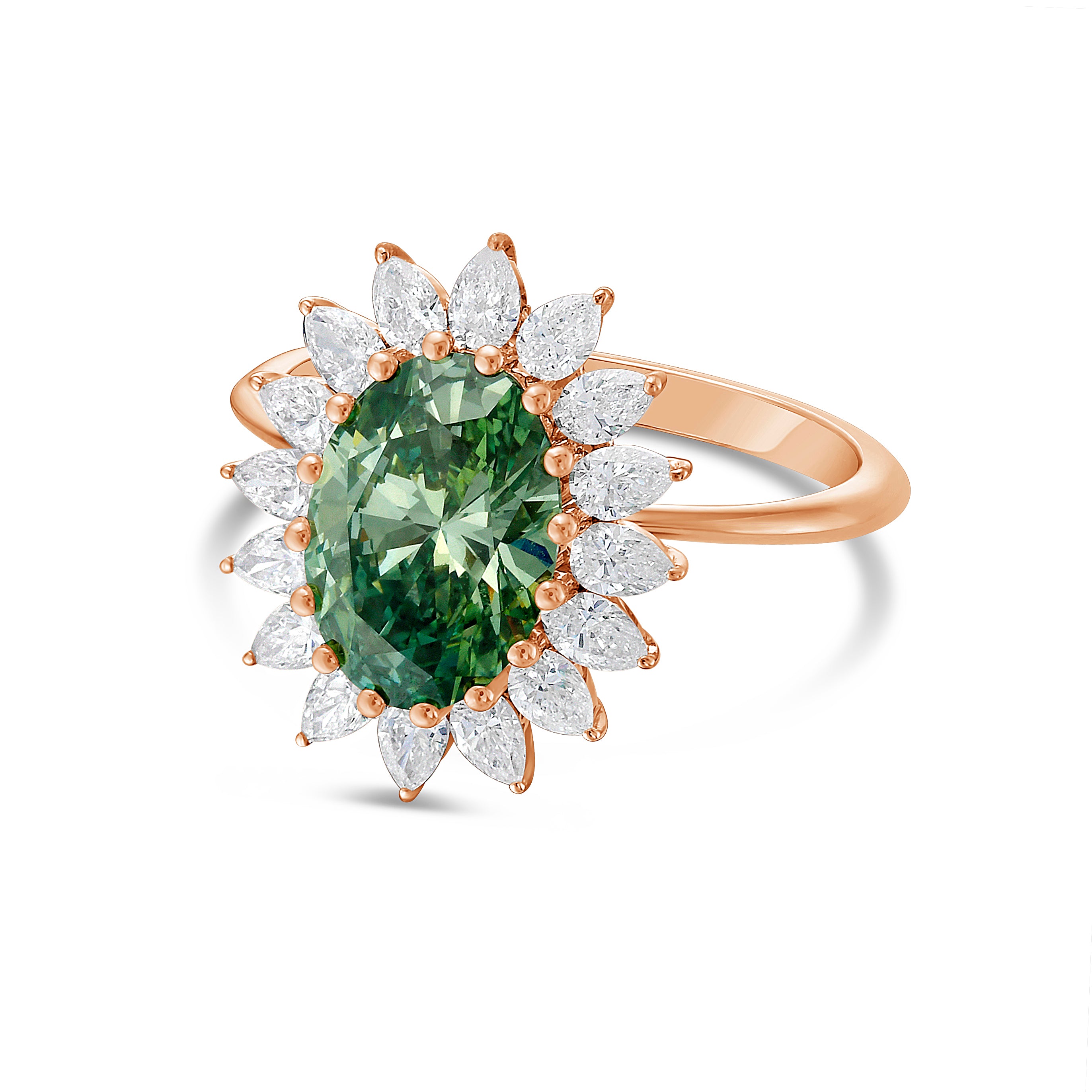Lab Grown Green Oval Diamond Engagement Ring
