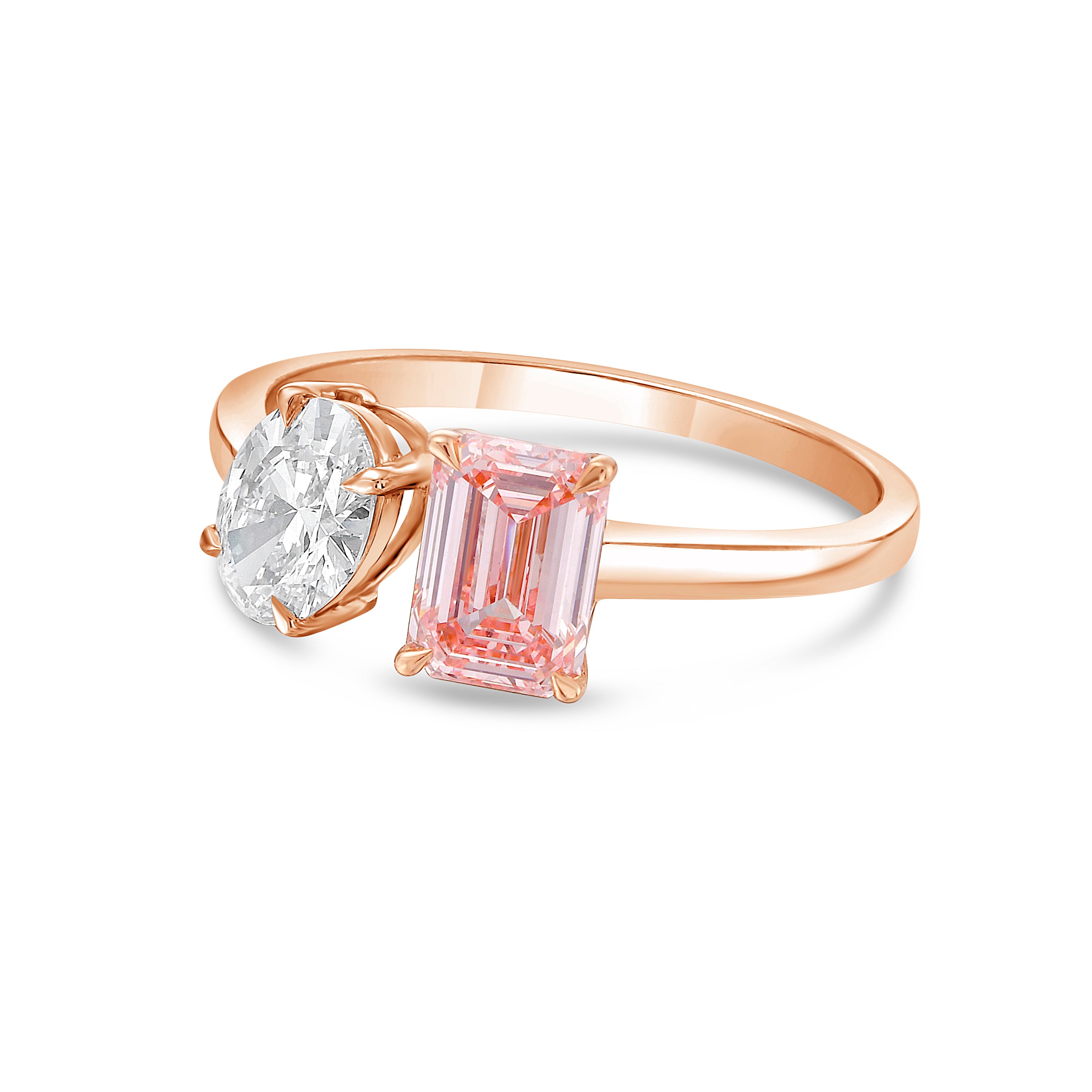 Lab Grown Oval & Emerald Pink Diamond Fashion Ring