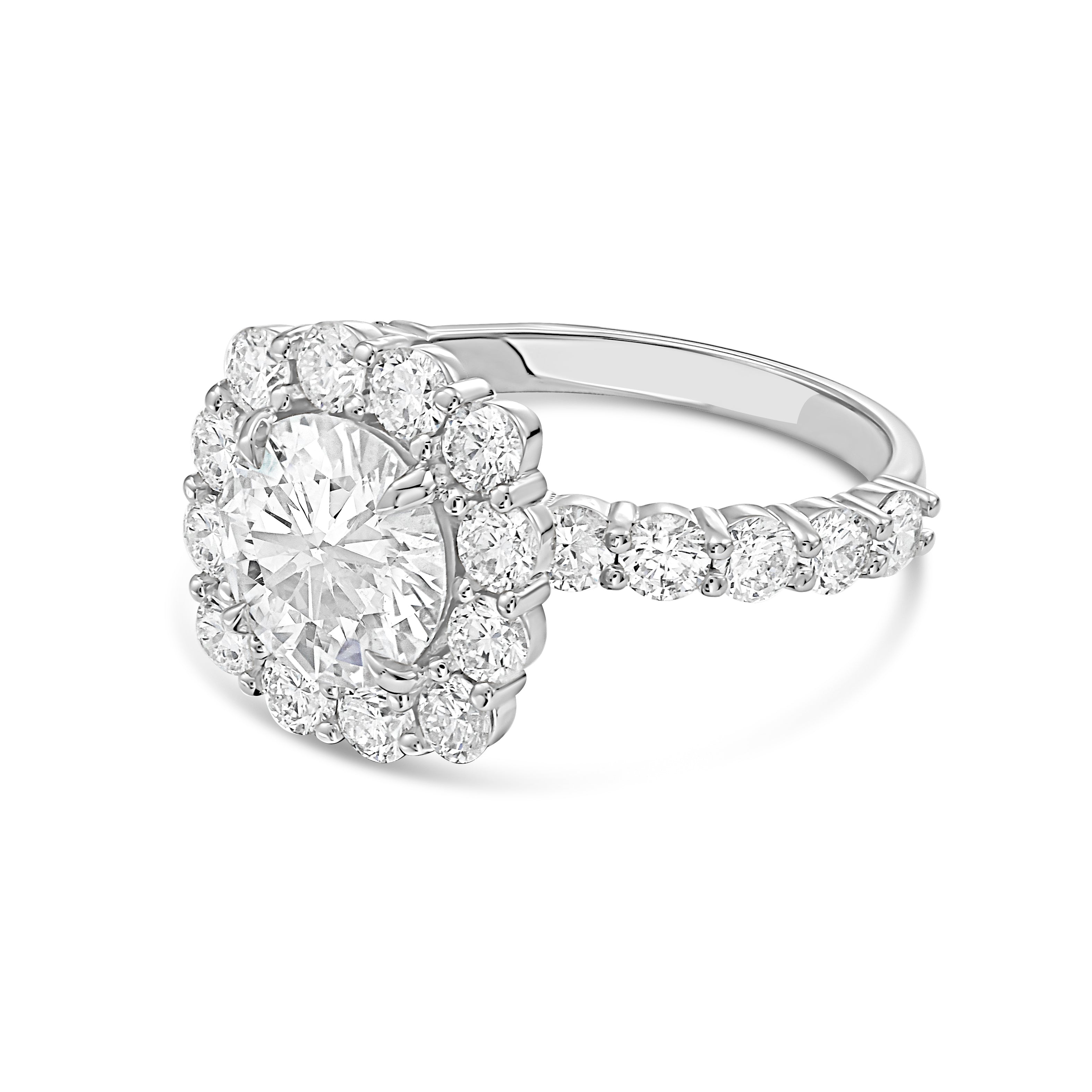 Lab Grown Round Halo Ring With Accented Diamonds