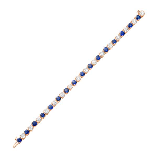 Sapphire and Diamond Tennis Bracelet, 3-Prong, 18K Gold