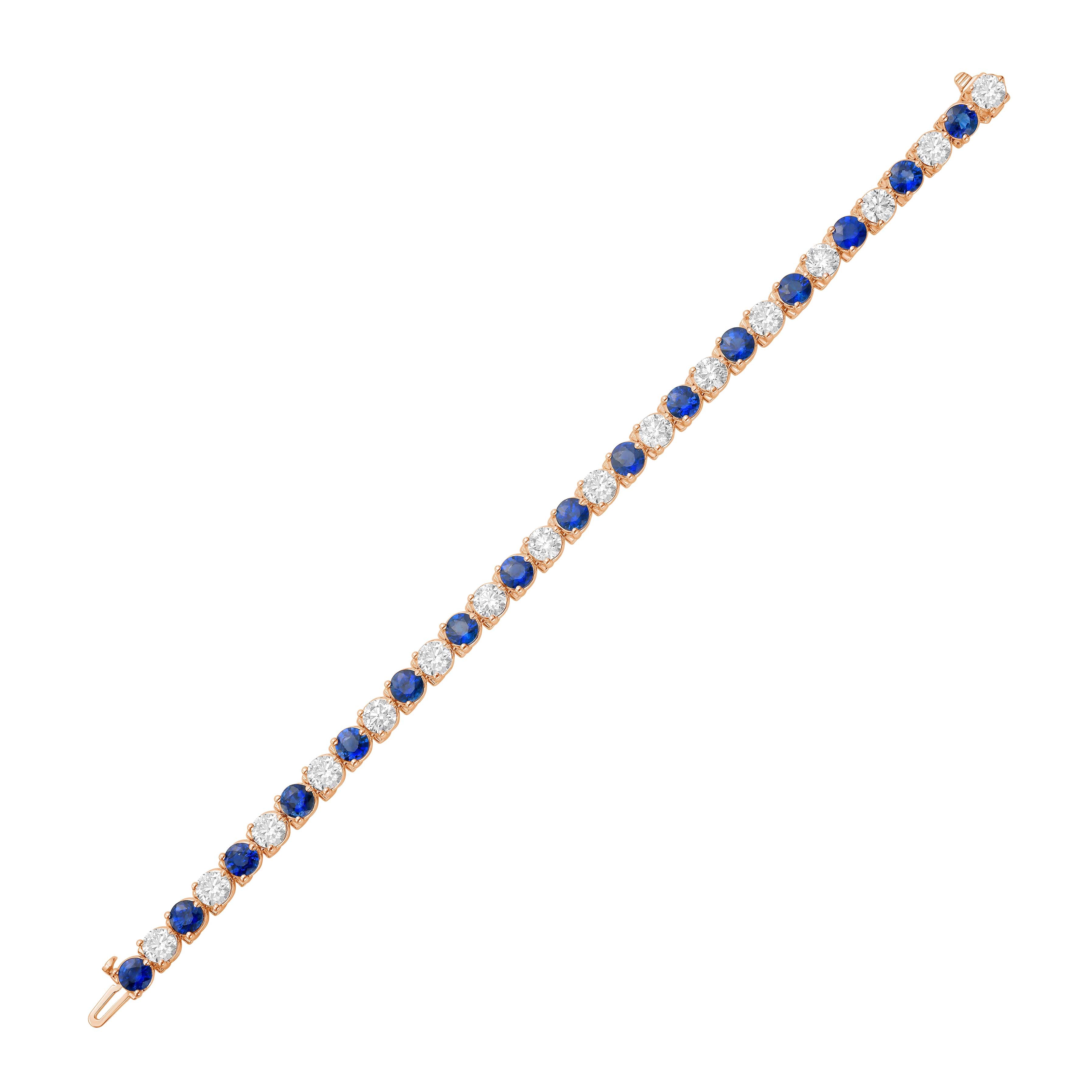 Sapphire and Diamond Tennis Bracelet, 3-Prong, 18K Gold