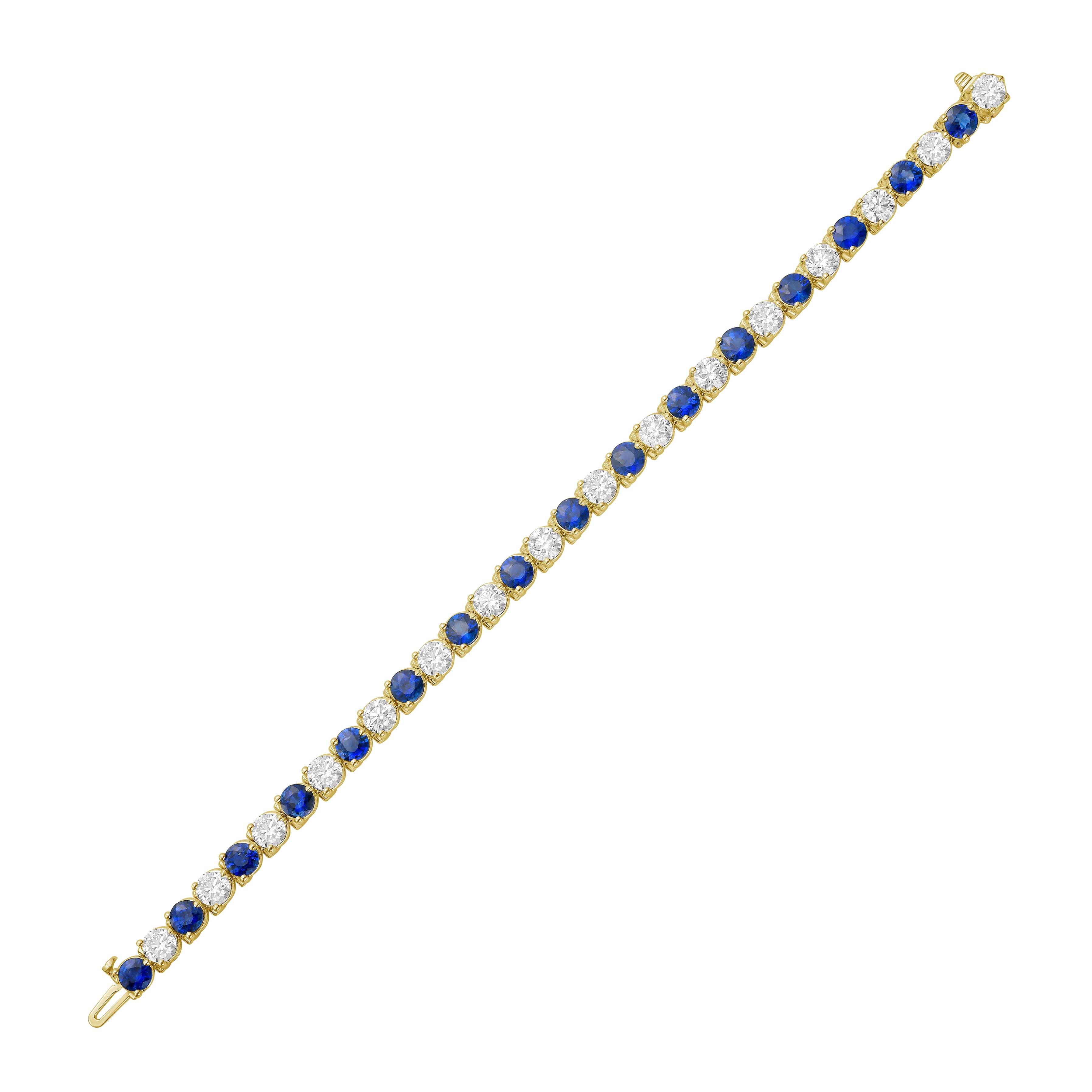 Sapphire and Diamond Tennis Bracelet, 3-Prong, 18K Gold