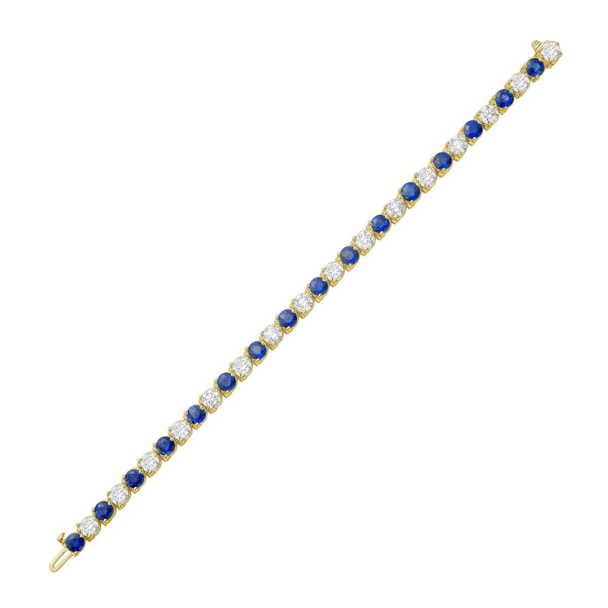 6.55cts Ceylon Sapphire and 7.27cts Diamond Tennis Bracelet, 3-Prong, 18K Gold