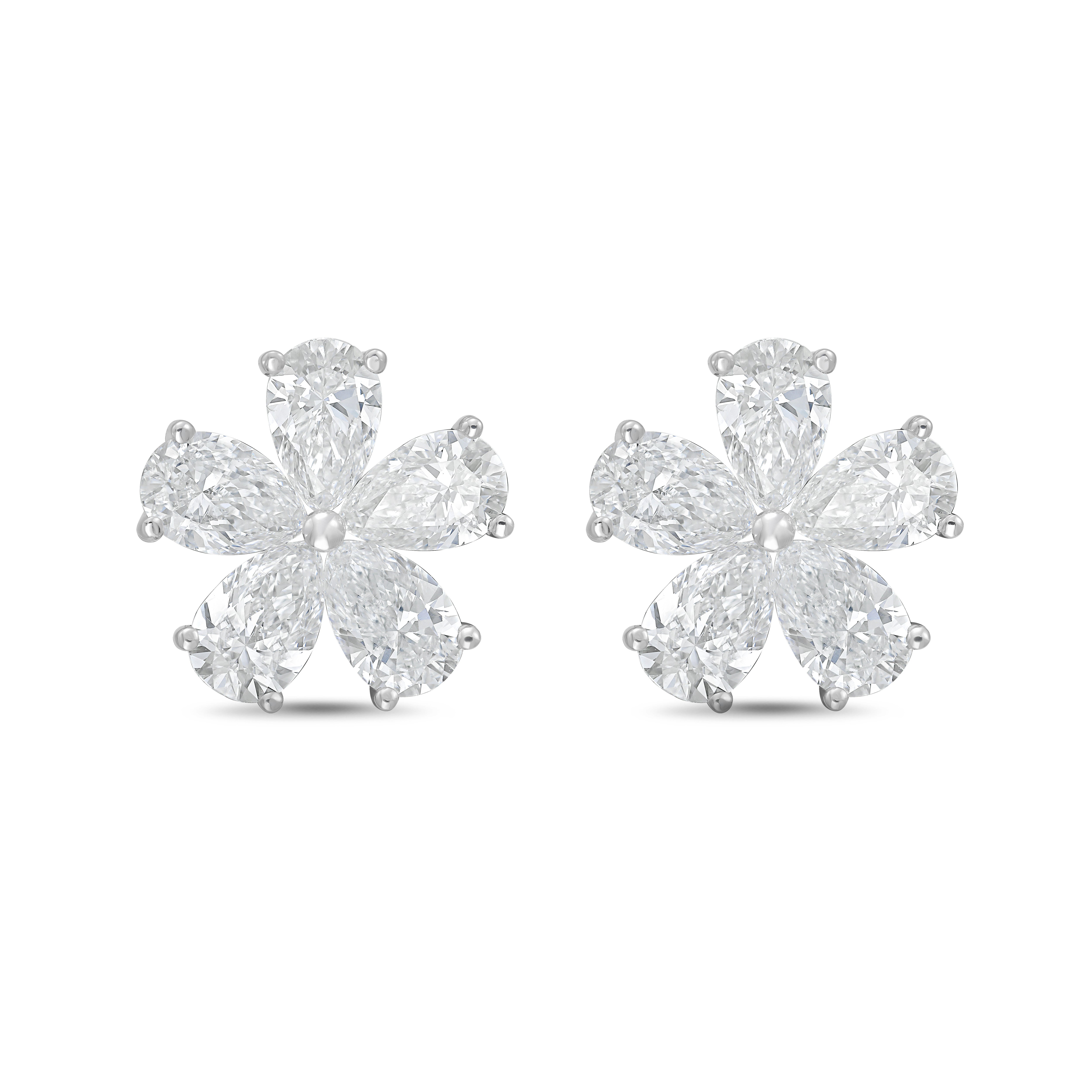 Lab Grown Pear Diamond Flower Cluster Earrings