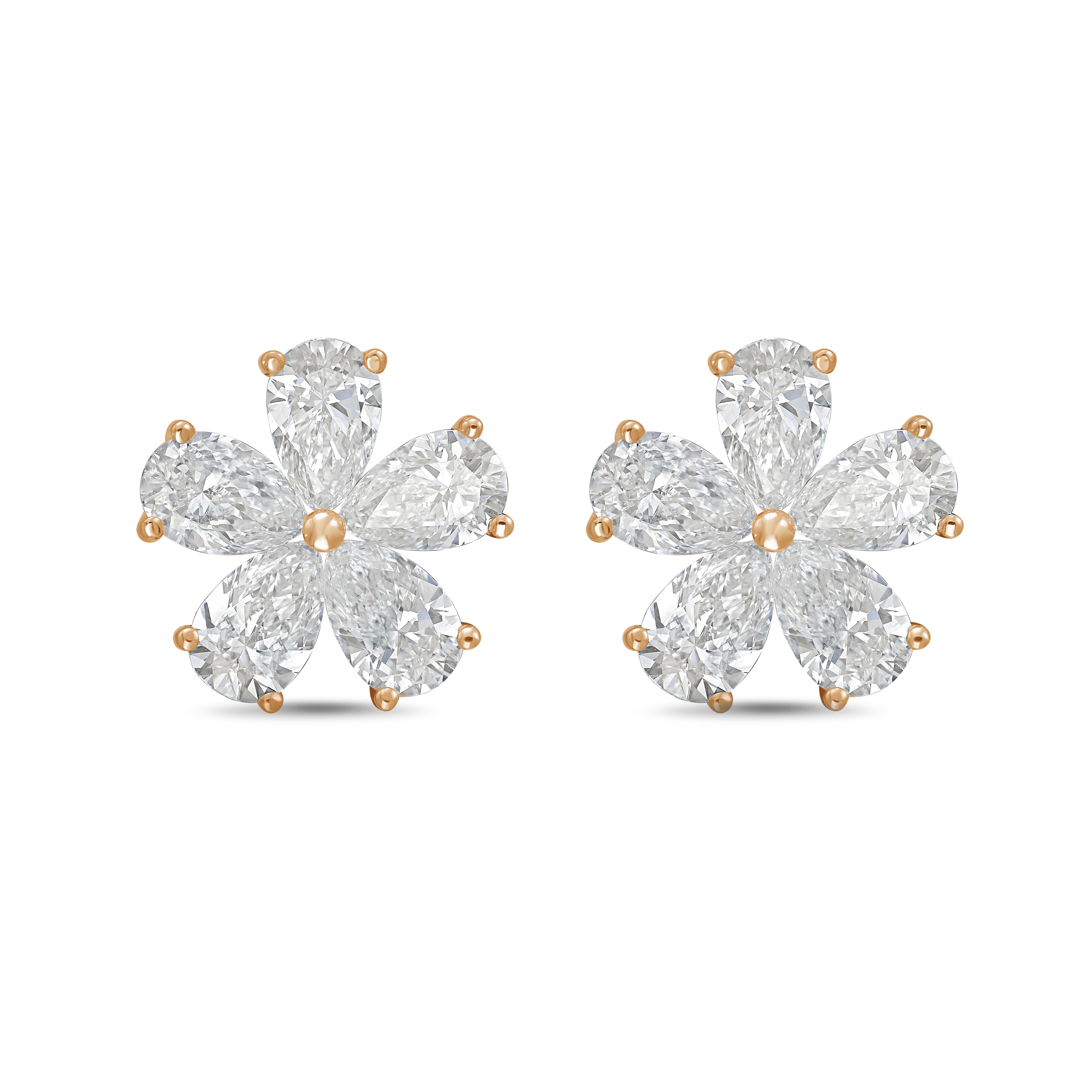 Lab Grown Pear Diamond Flower Cluster Earrings