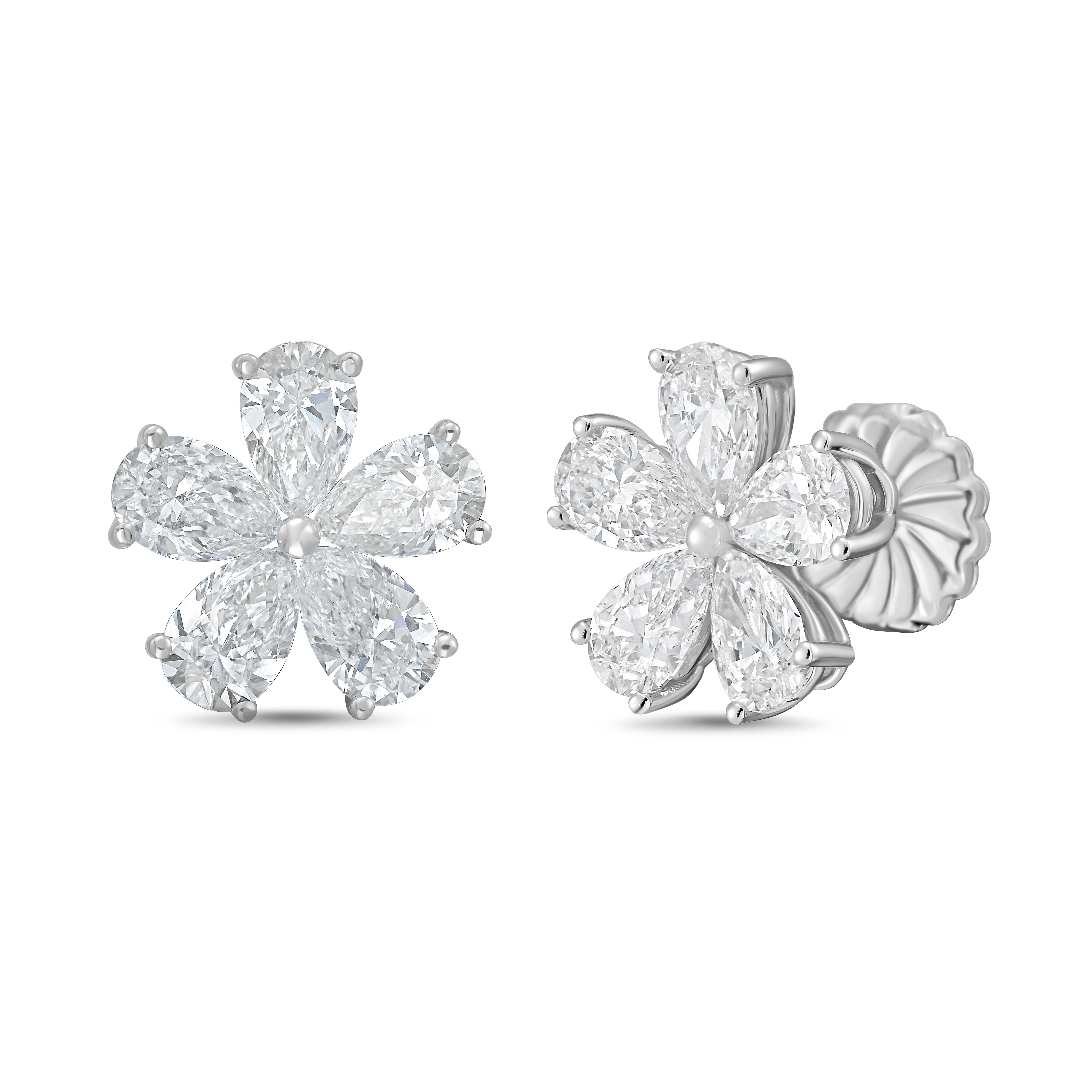 Lab Grown Pear Diamond Flower Cluster Earrings