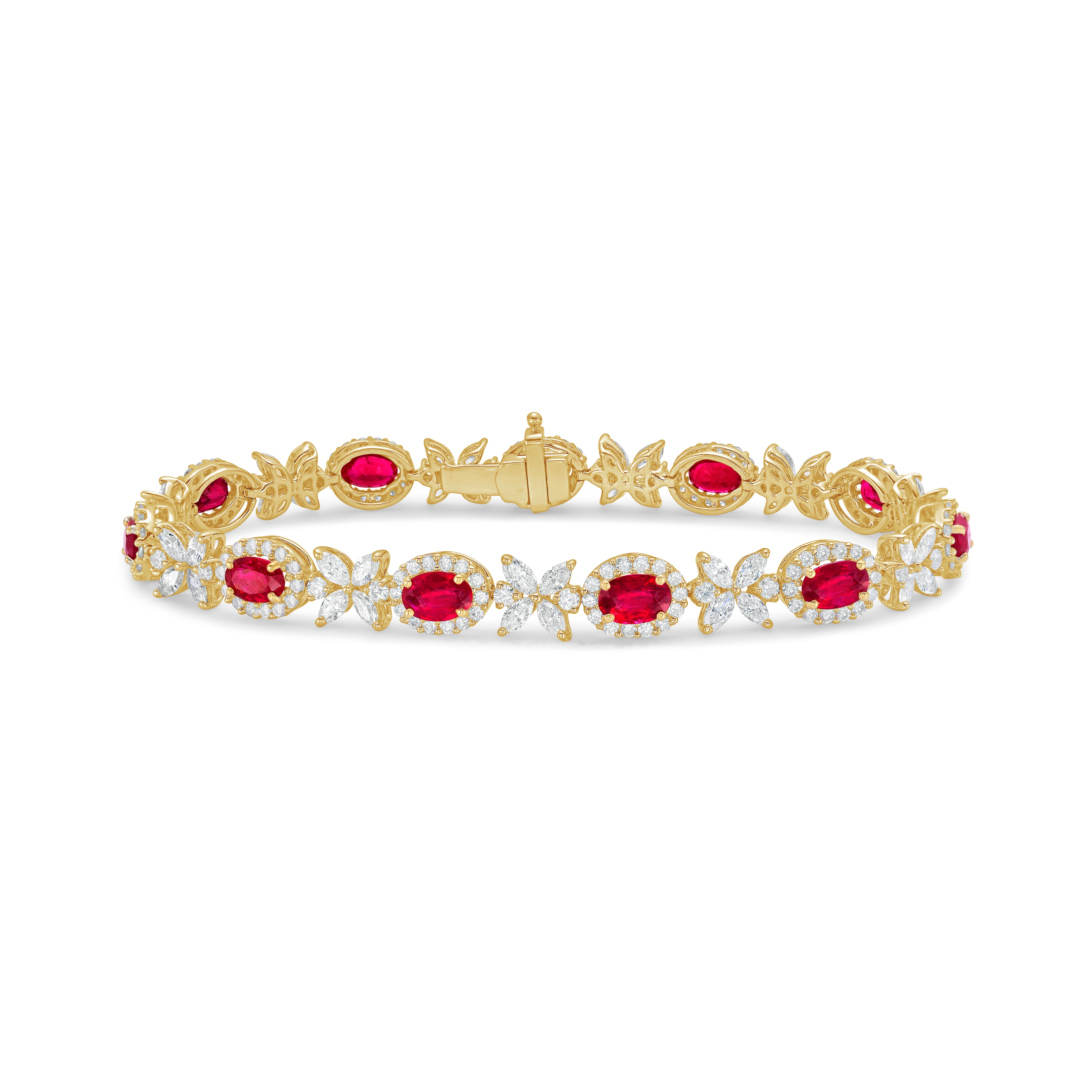 Oval Ruby And Diamond Halo Bracelet