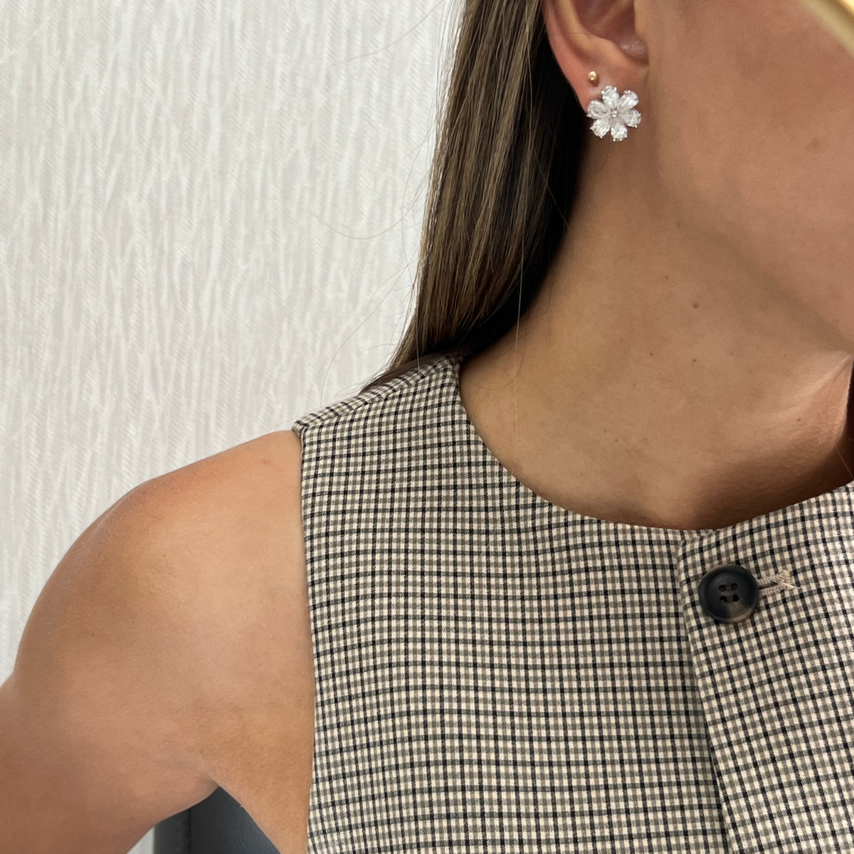 Pear Shaped Diamond Flower Stud Earring