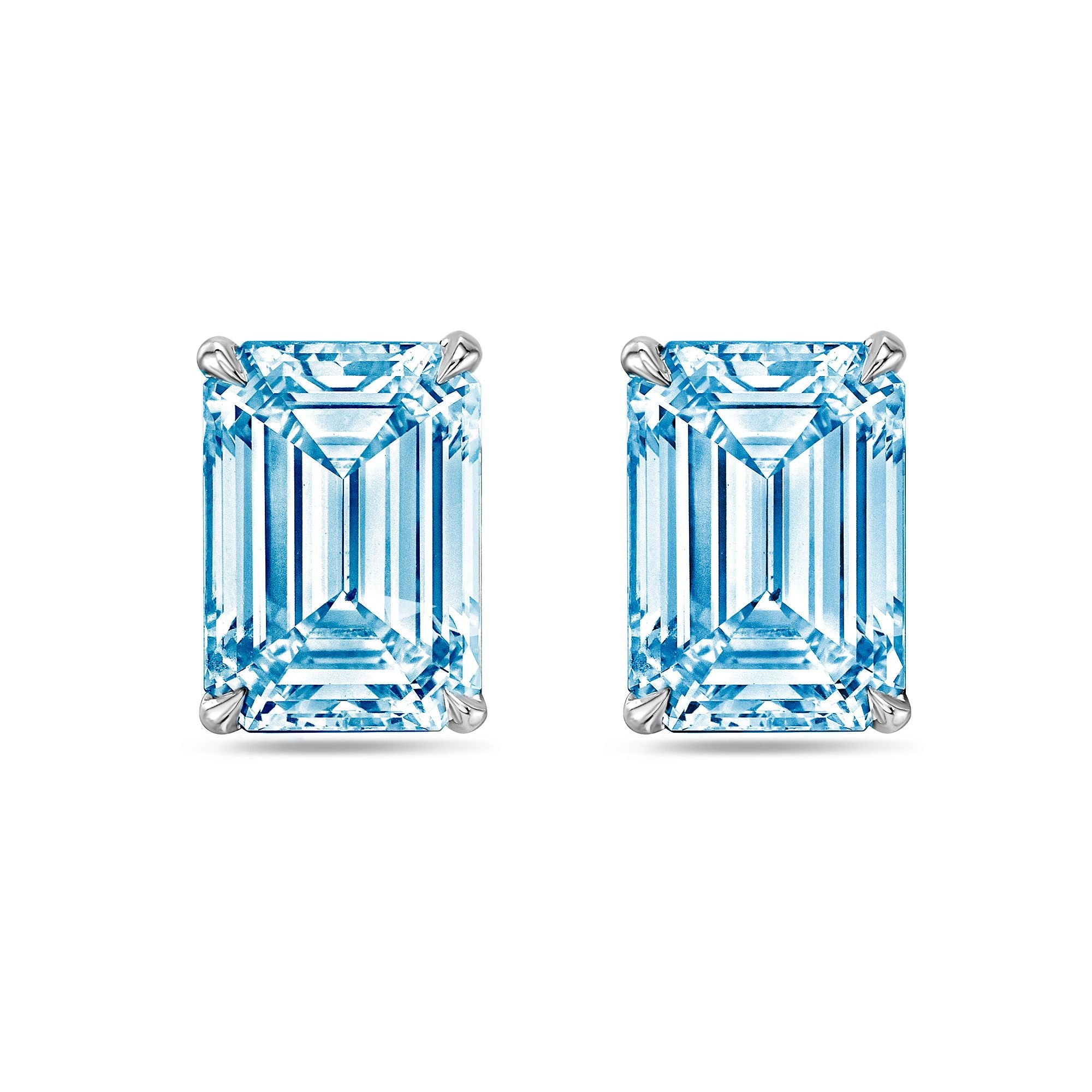 Lab-Grown Blue Emerald Diamond Stud Earrings, 4-Prong, 14K Gold