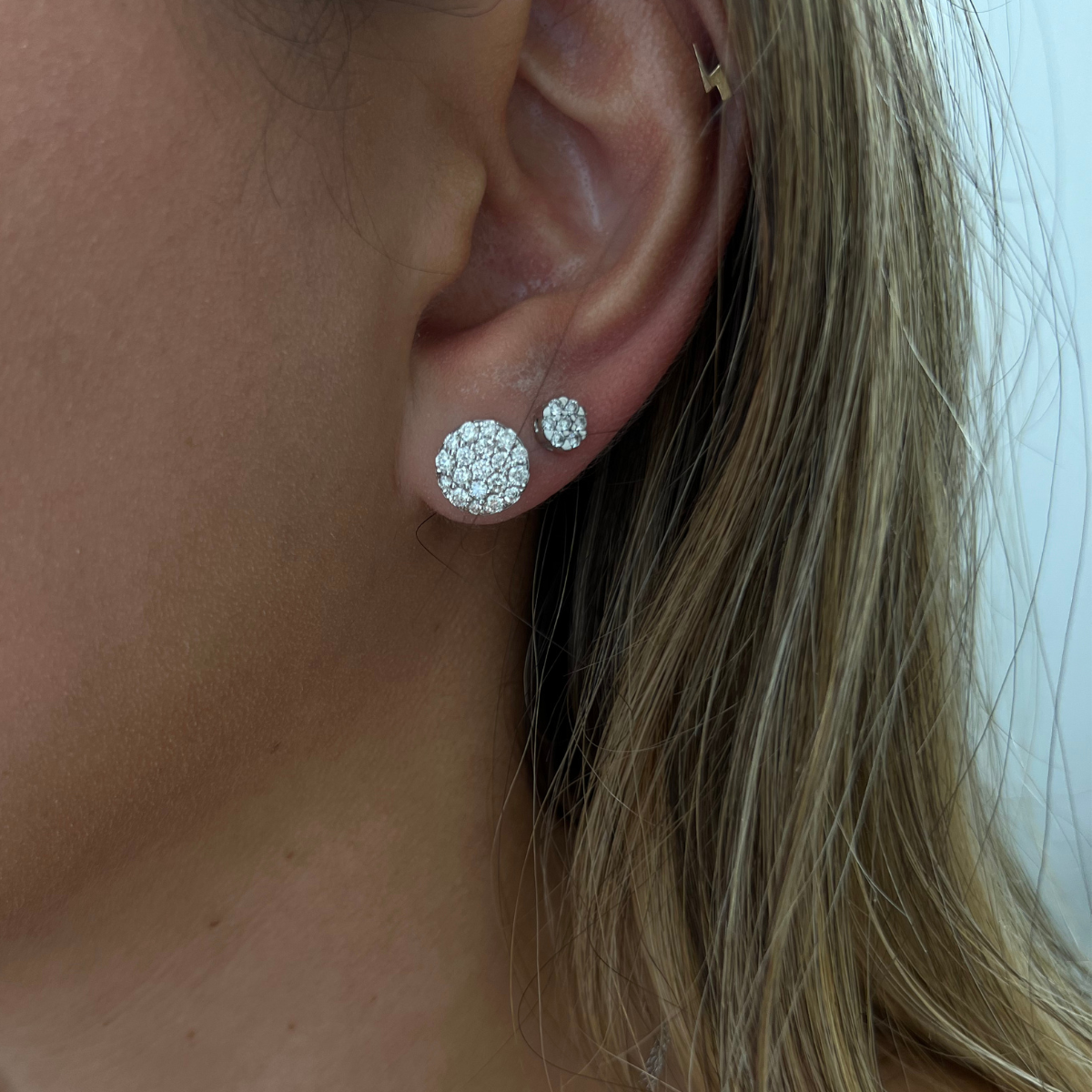 White Gold Diamond Pave Circle Stud Earring