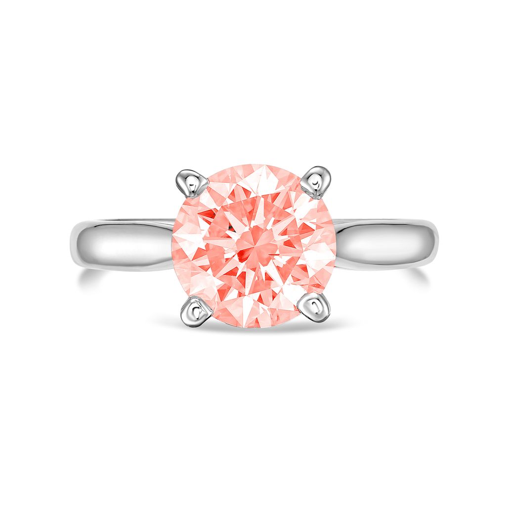 Lab-Grown Pink Round Diamond Solitaire Ring, 14k Gold