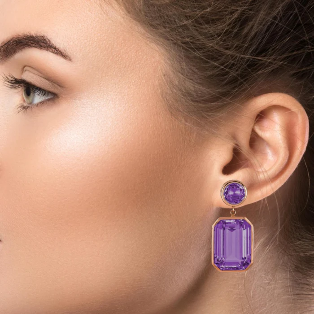 Amethyst Bezel Drop Earring