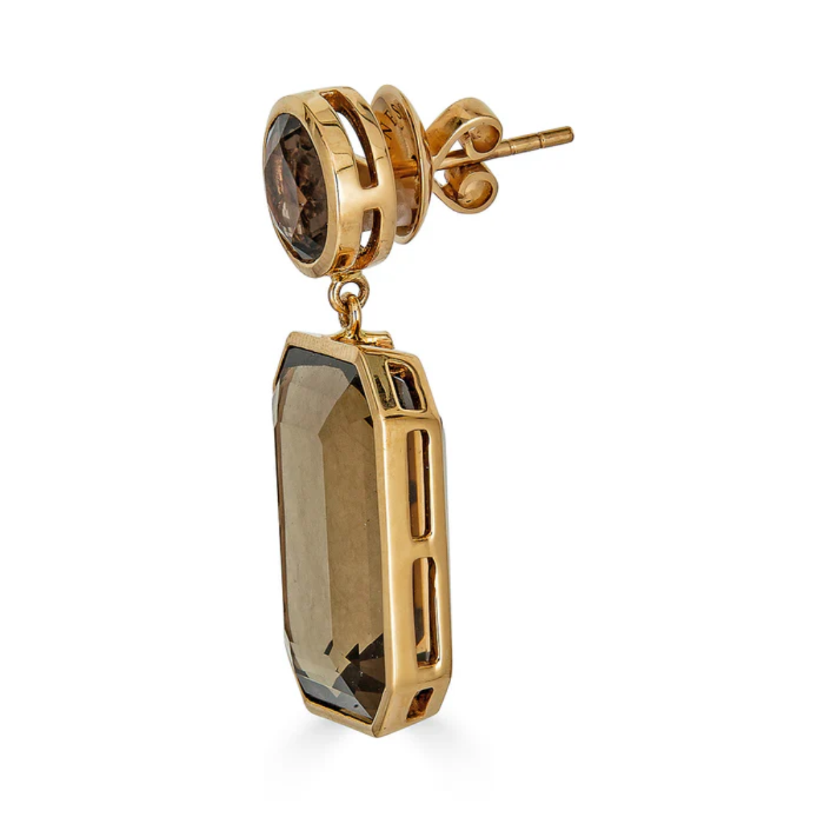 Smokey Quartz Bezel Drop Earring
