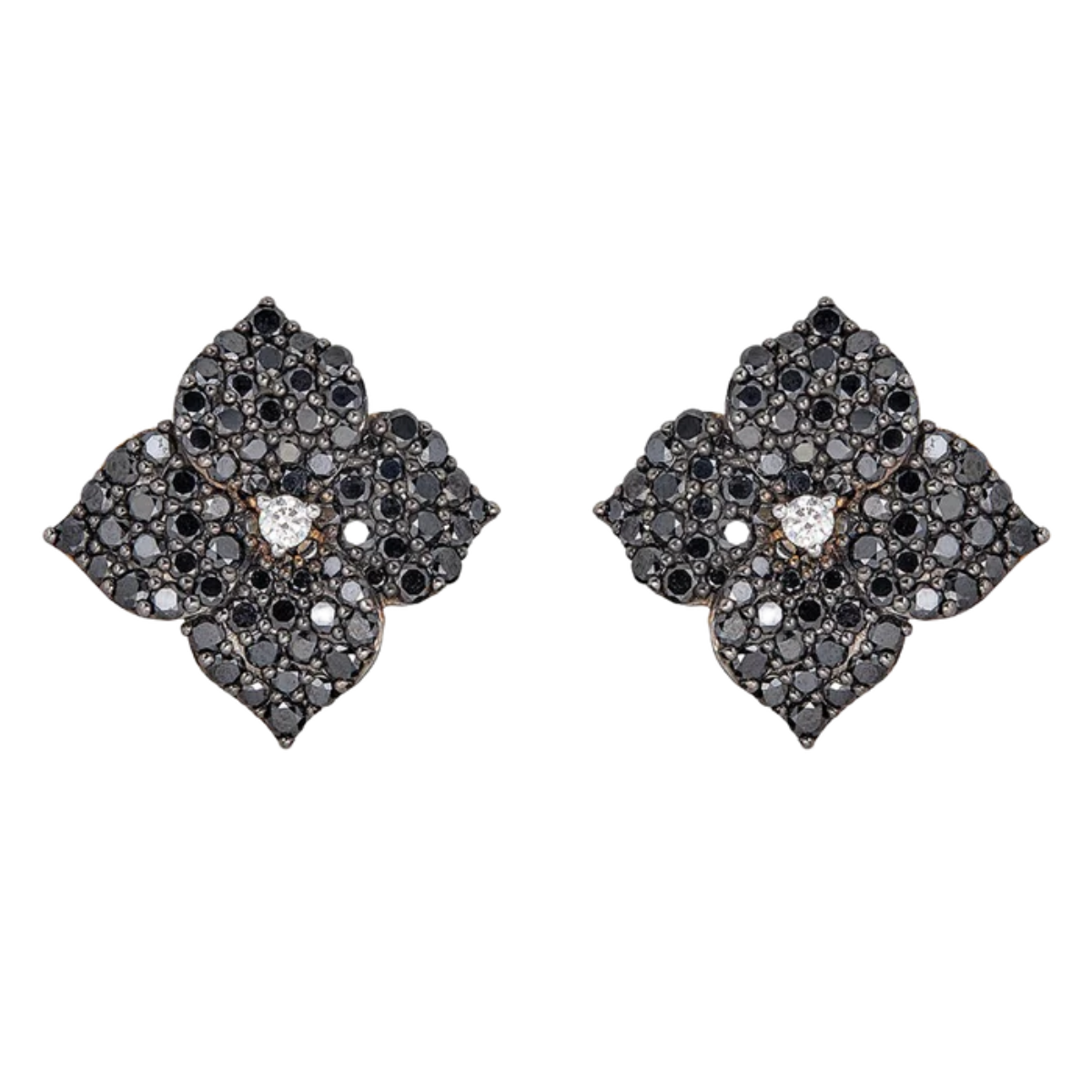 Large Black Diamond Fleur Earring