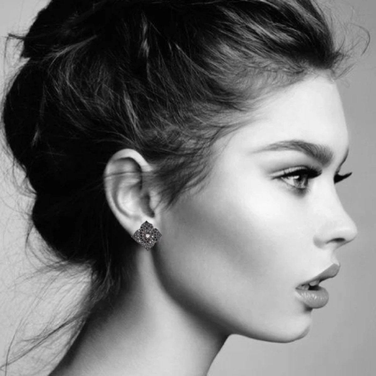 Large Black Diamond Fleur Earring