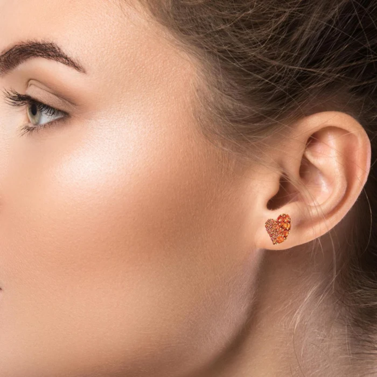 Small Orange Sapphire Wave Heart Earrings