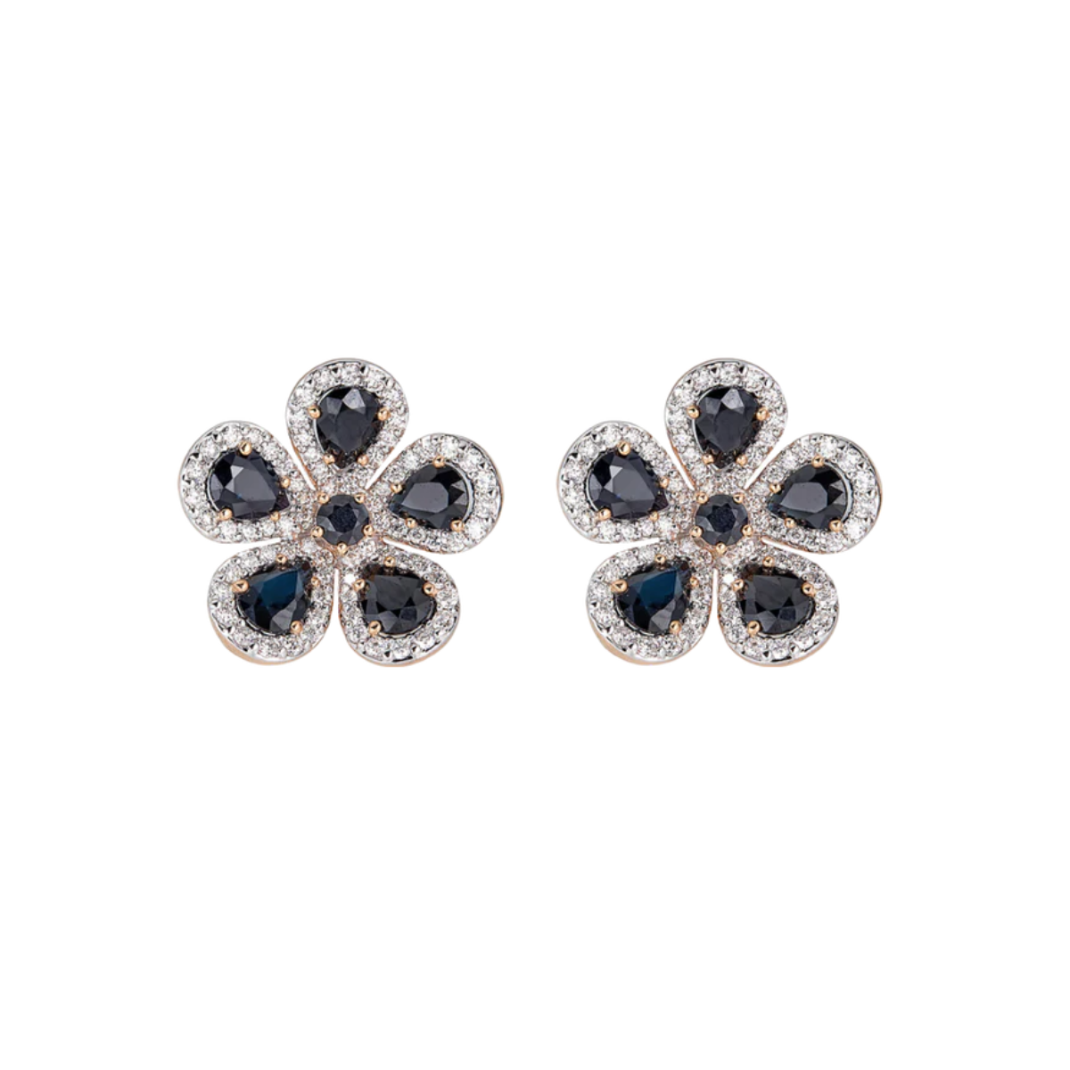 Black Sapphire Flower Studs