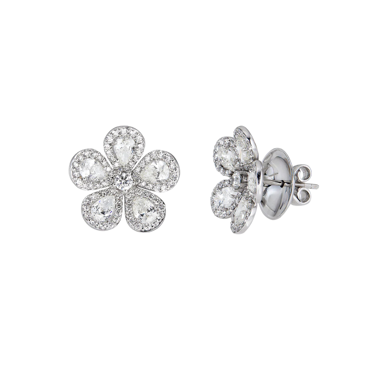 Pear and round Diamond Flower Stud Earrings