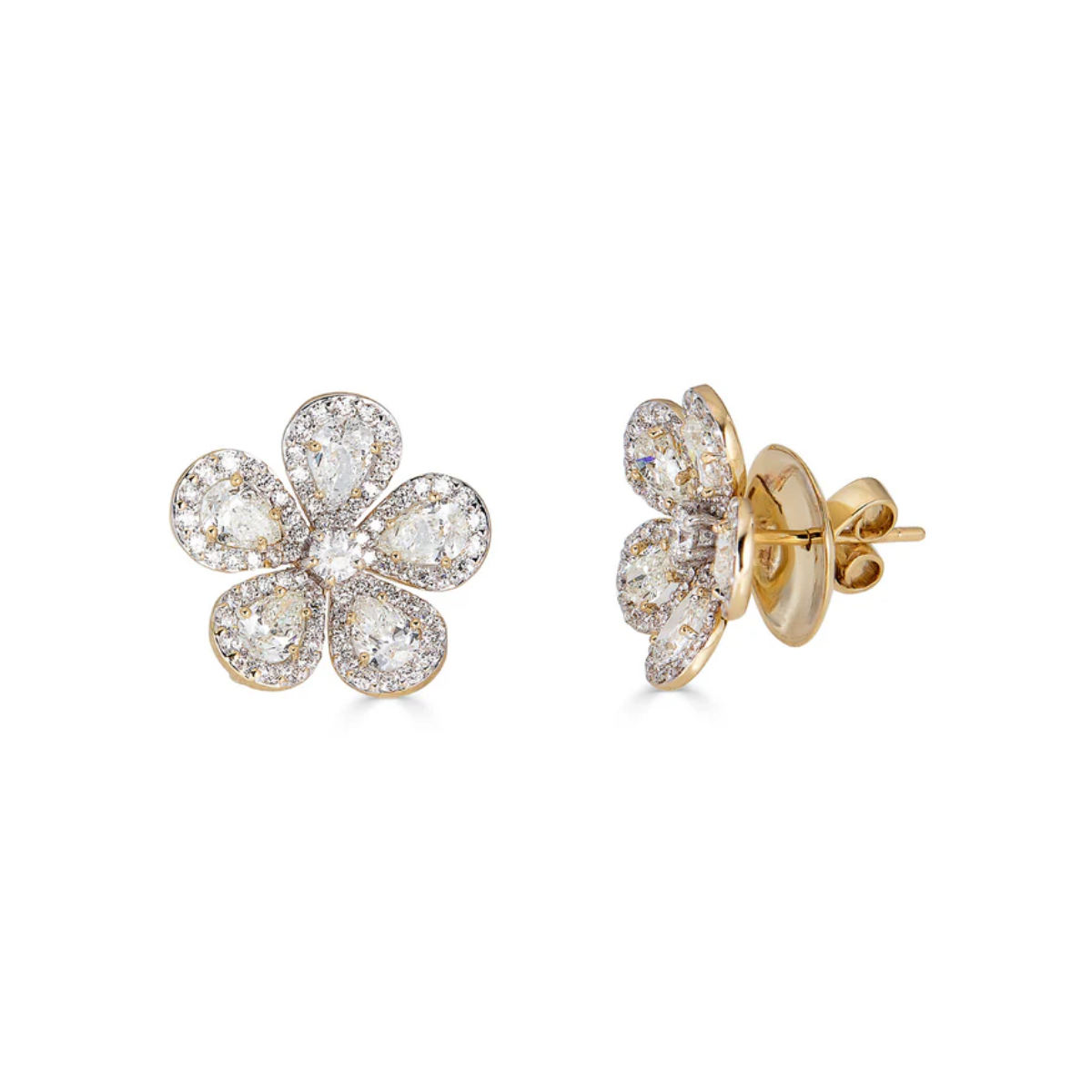 Pear and Round Orange Sapphire Diamond Flower Stud