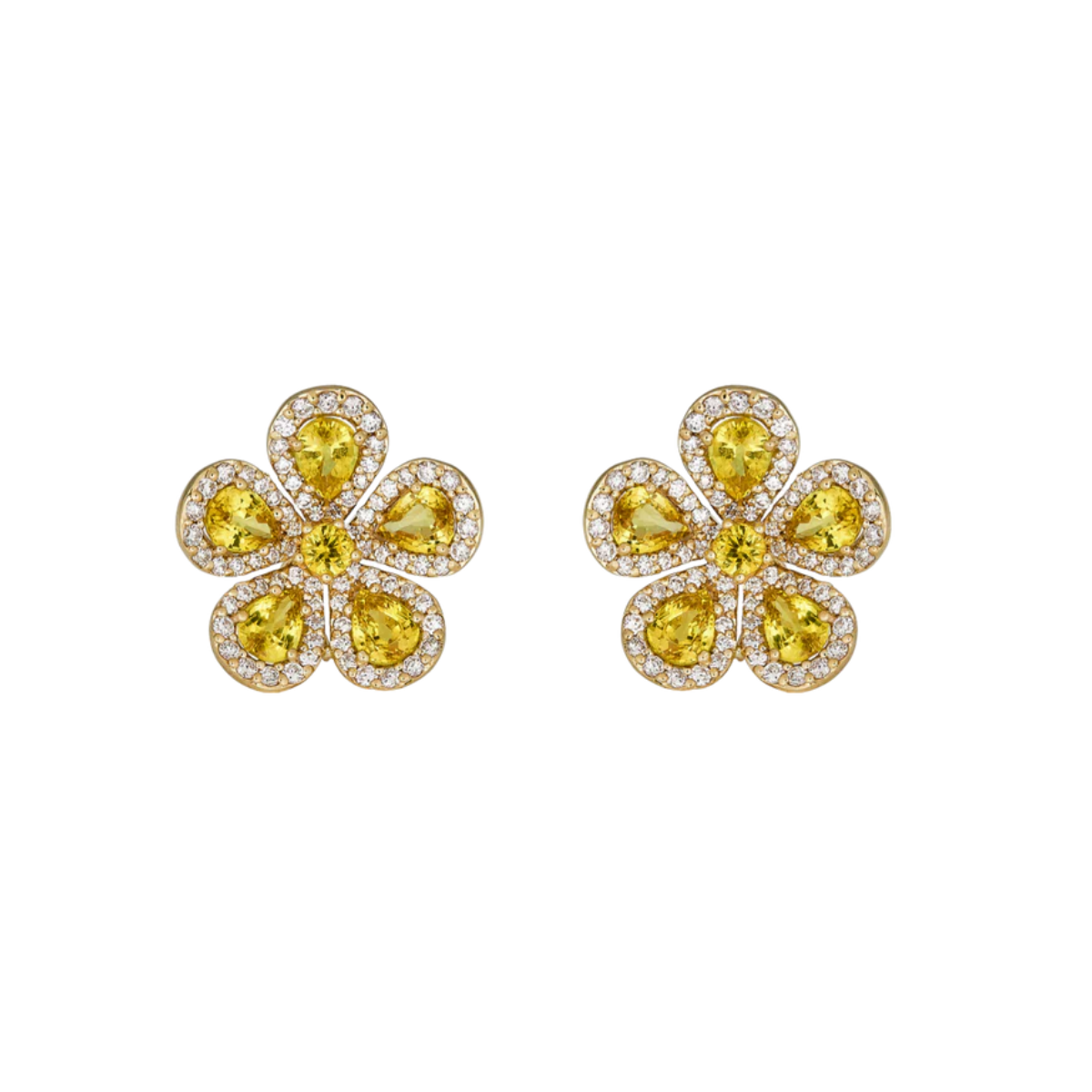 Yellow Sapphire Flower Studs