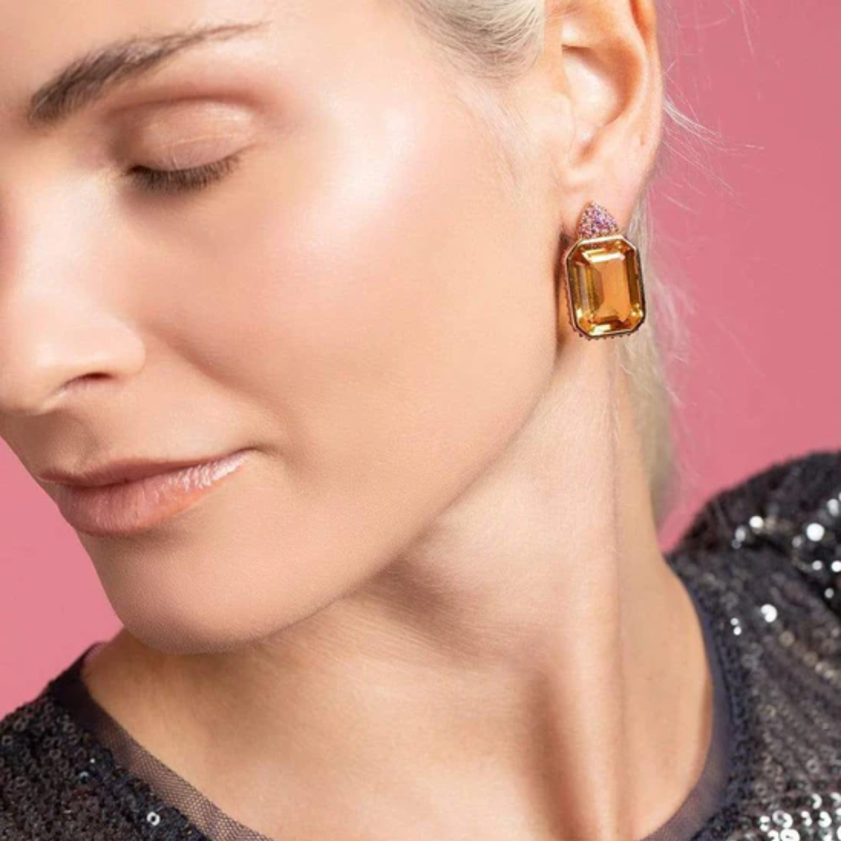 Amethyst & Citrine REVERSE SET Earring