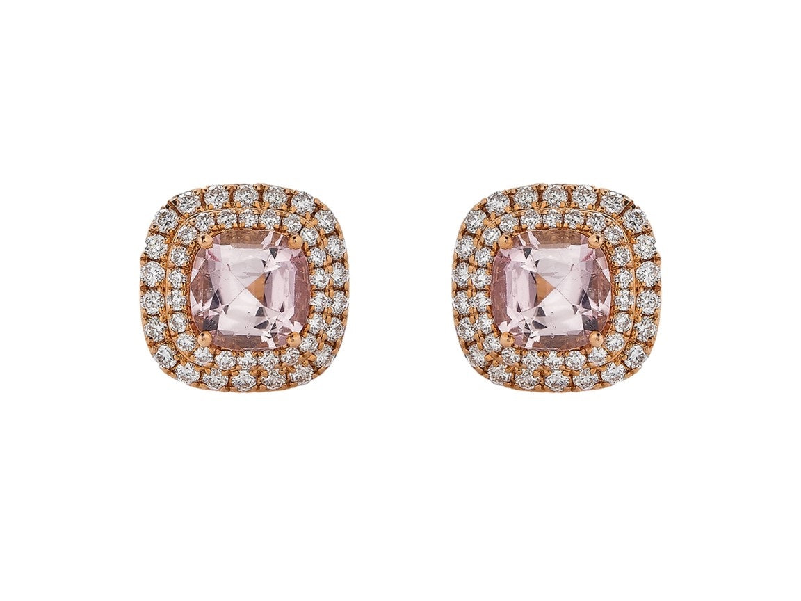 Tourmaline & Diamond Double Halo Stud Earrings