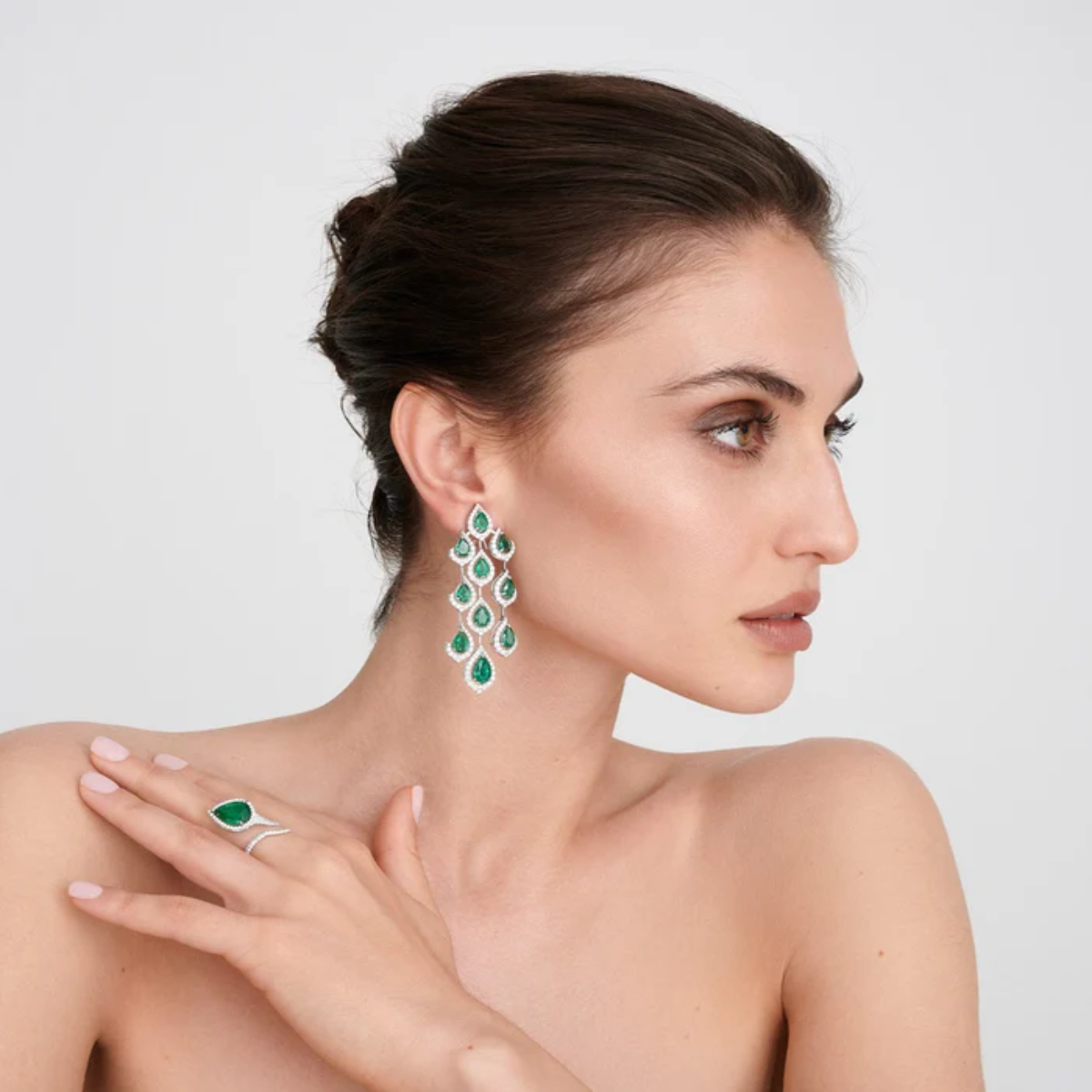 Diamond and Emerald Triple Drop Earring