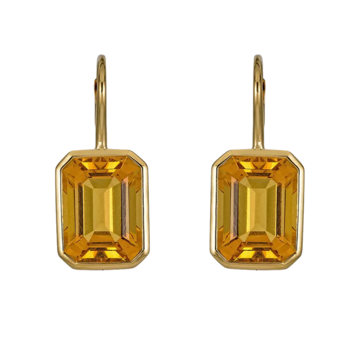 Yellow Citrine Bezel Single Drop Earring