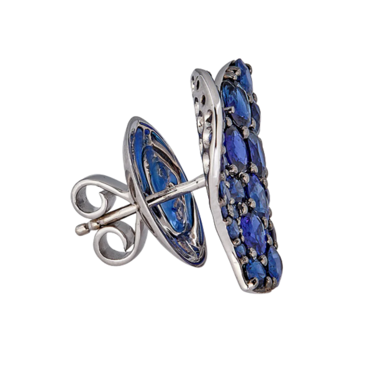 18kt White & Black Gold Medium Sapphire Wave Heart Earrings