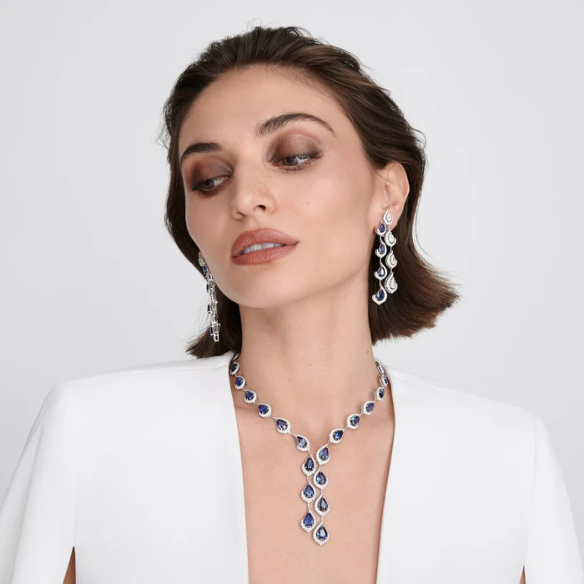 Diamond and Sapphire Double Drop Earring