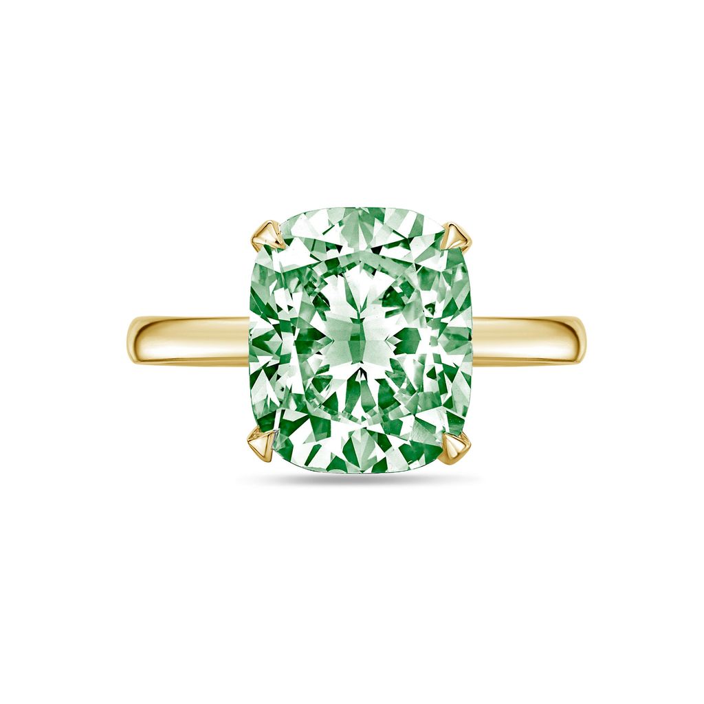 Lab-Grown Green Cushion-Cut Diamond Solitaire Engagement Ring, 14K Gold
