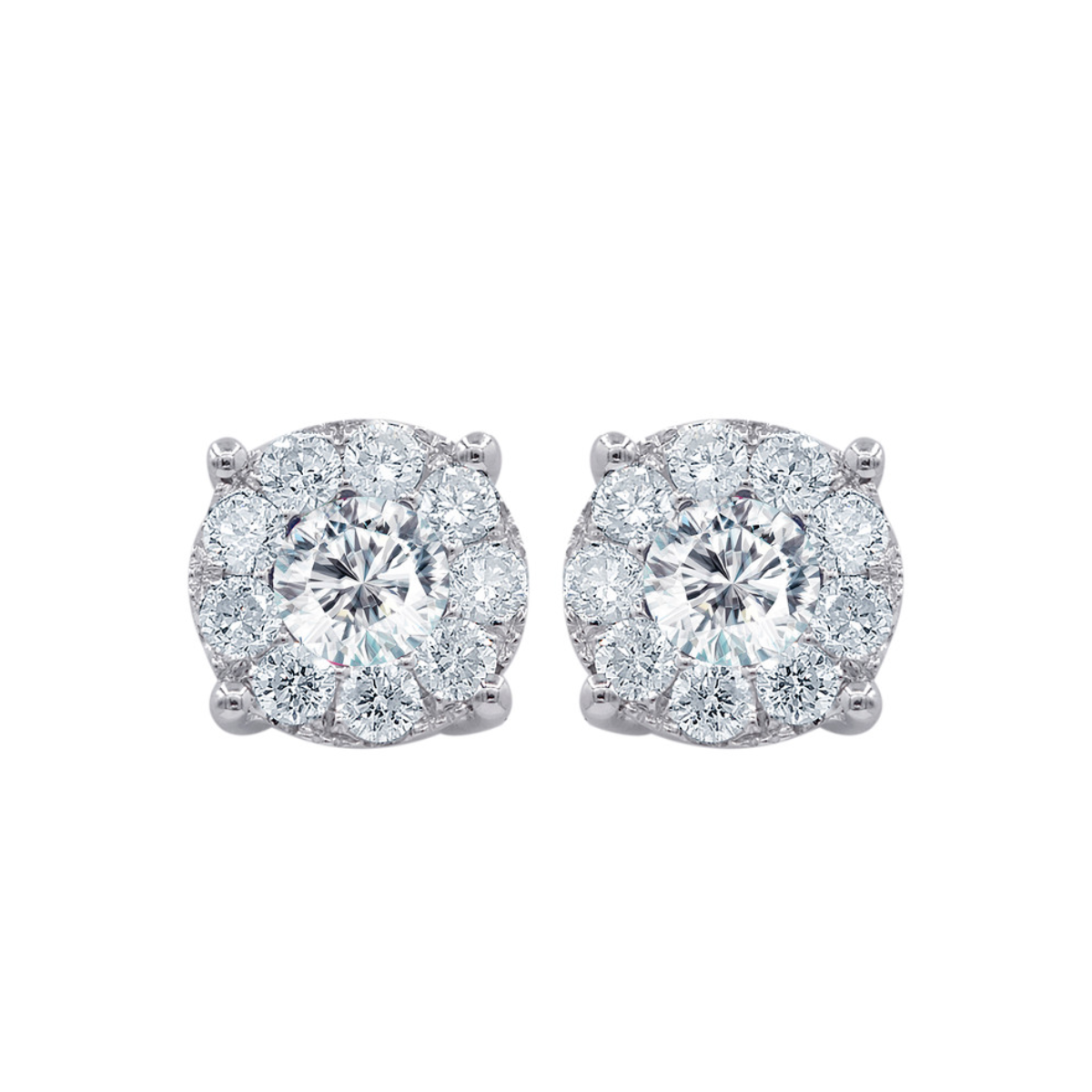 14kt White Gold Diamond Halo Stud Earring