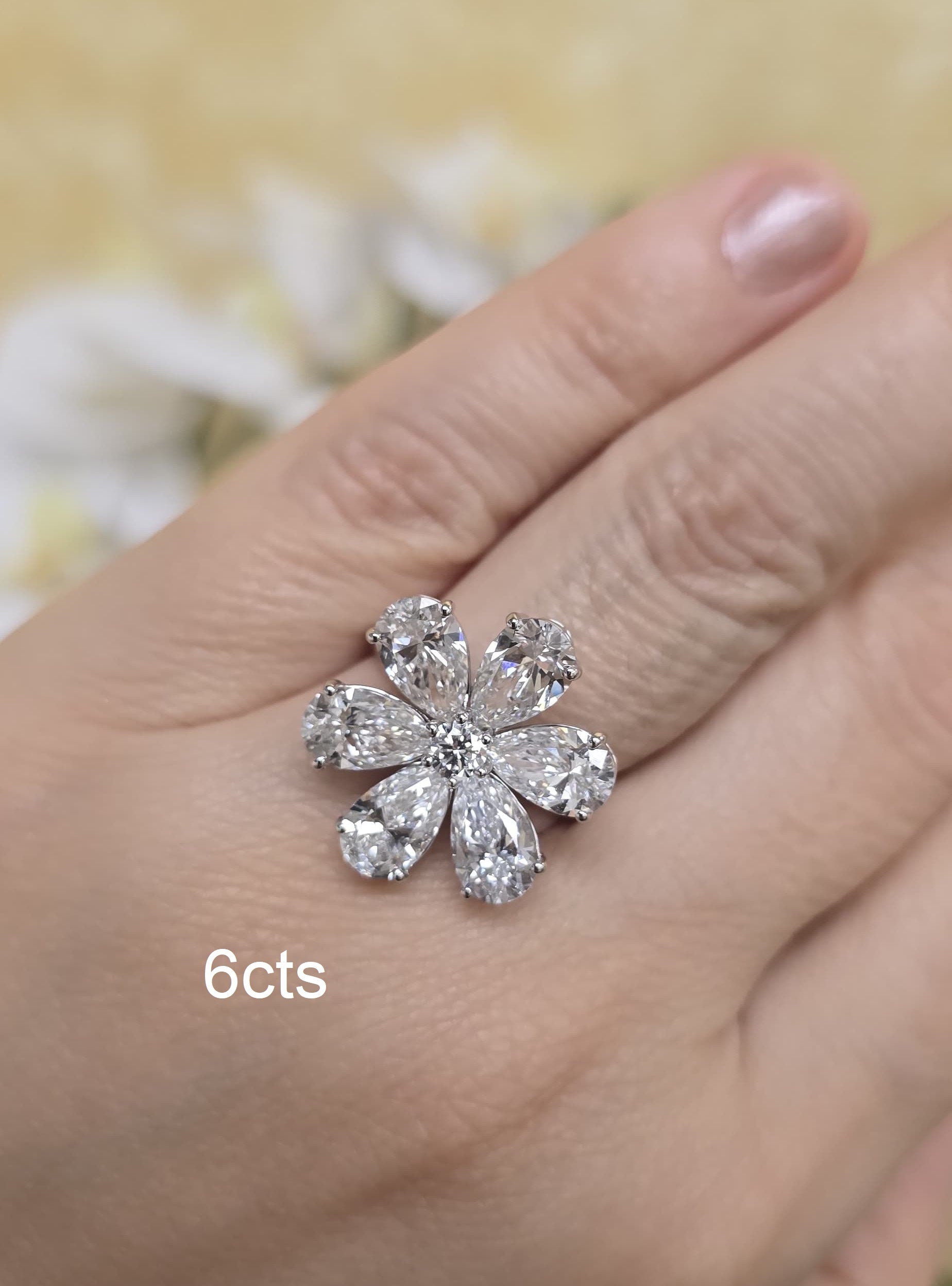 Lab Grown Pear Shape Diamond Flower Ring