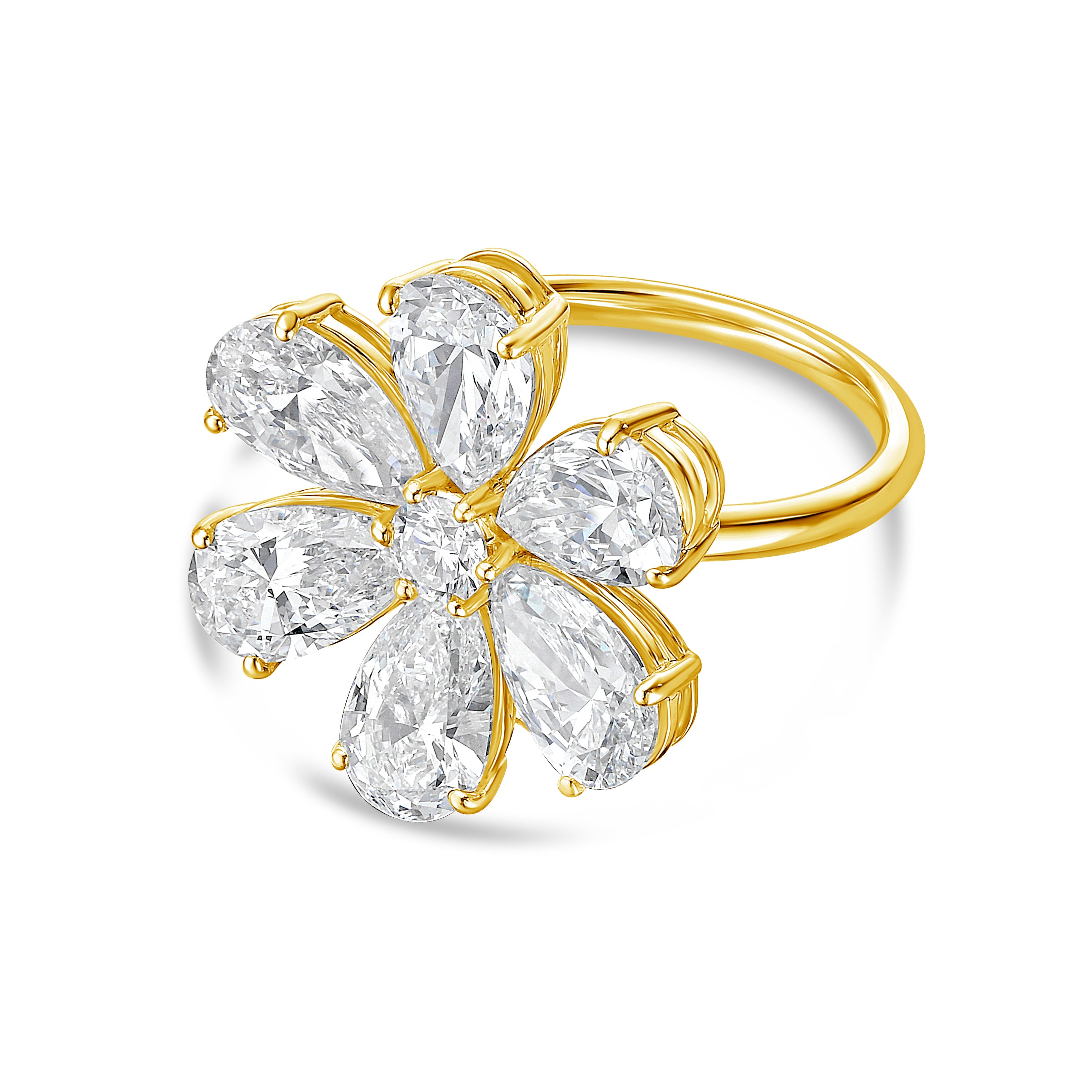 Lab Grown Pear Shape Diamond Flower Ring